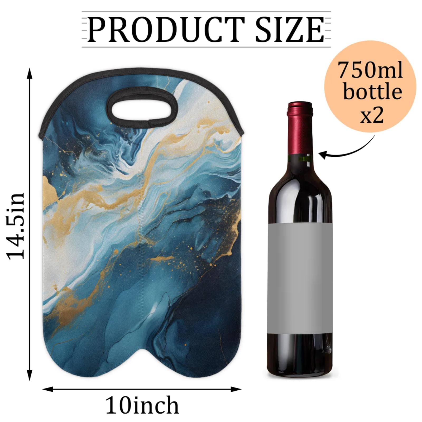 GzLeyigou 2 Bottles Luxurious Fluid Design Wine Bag Sleeve Totes Neoprene Protective Wine Carrier Bag for Wine,Water, Champagne, Beer, Baby Bottles,Gift 14.5 x 10 Inches