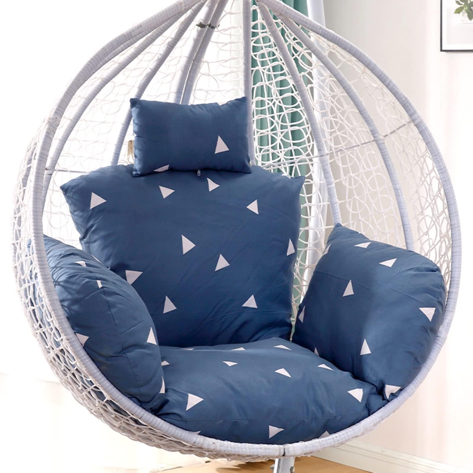 Meiiron Egg Chair Cushion Replacement with Headrest, Printing Swing Egg Chair Cushion, Washable Thicken Hanging Hammock Chair Cushion, Patio Swing Seat Cushion(Color 1,55cm)