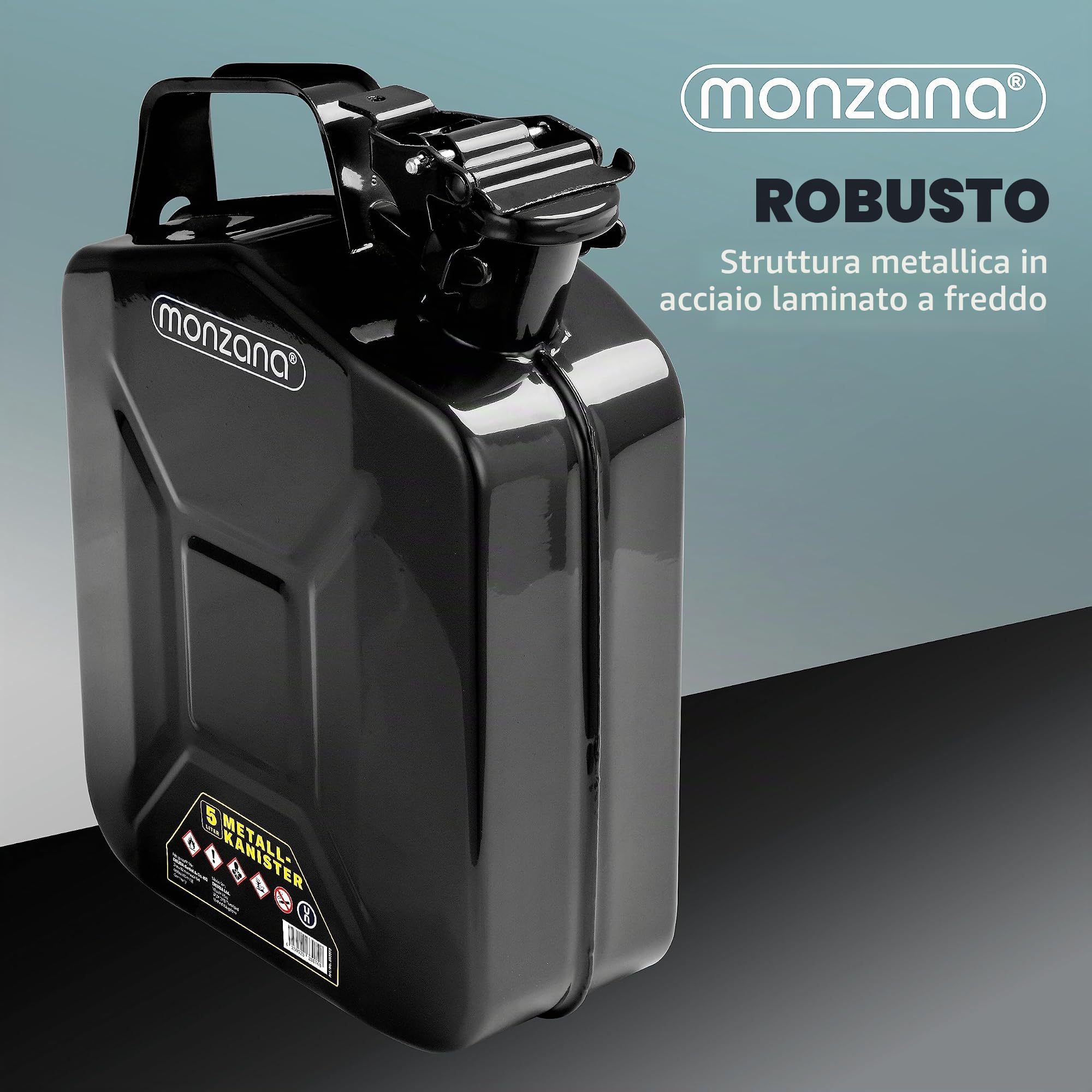 MONZANA® Tanica Benzina da 5 L Chiusura di Sicurezza Approvazione ONU Tanica di Gasolio in Metallo Contenitore Acciaio Carburante
