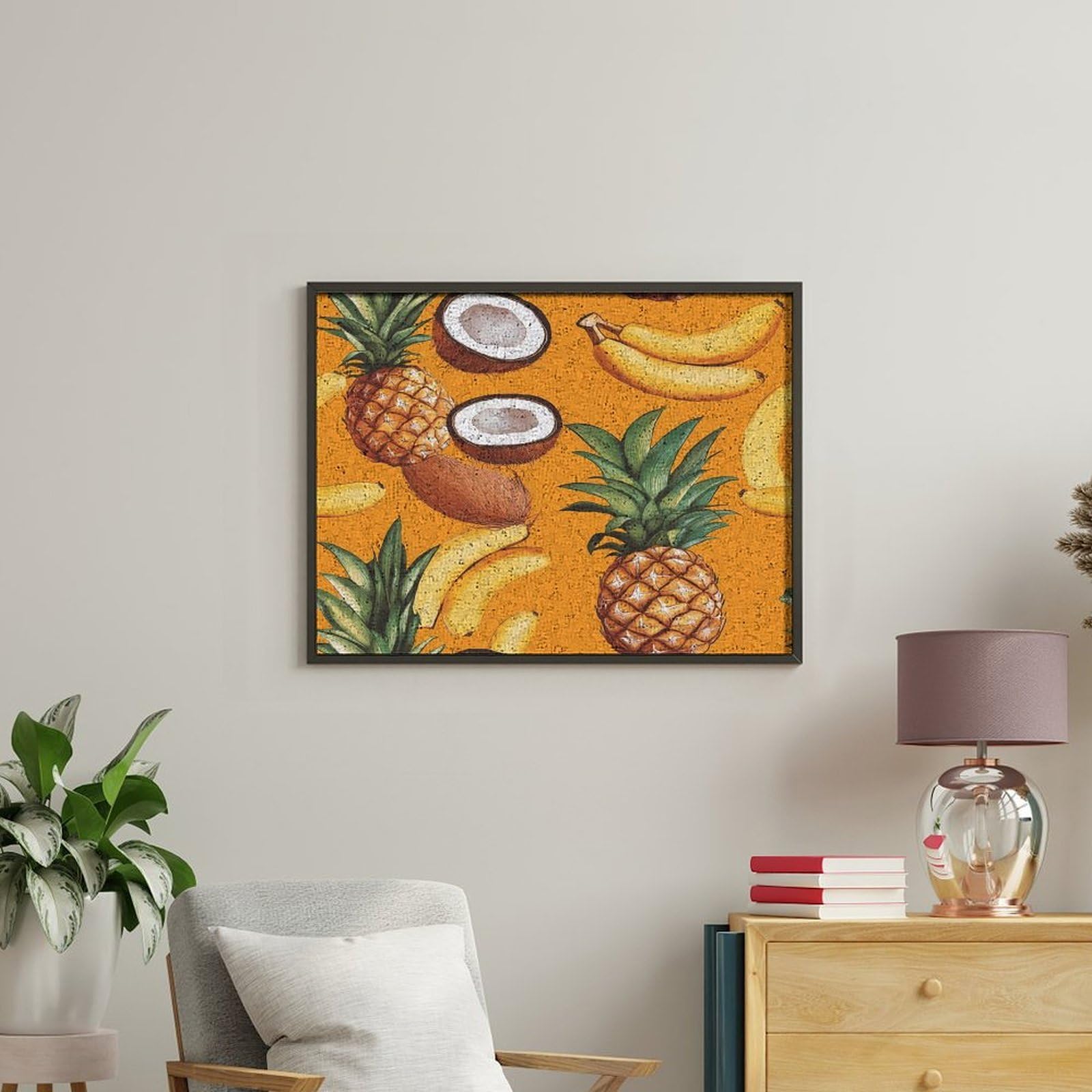 Malen nach Zahlen für Erwachsene, Motiv: Banane, Kokosnuss, Ananas, auf Baumwolle, Ölgemälde zum Selbermachen oder als Geschenk, Heimdekoration, 50 x 65 cm