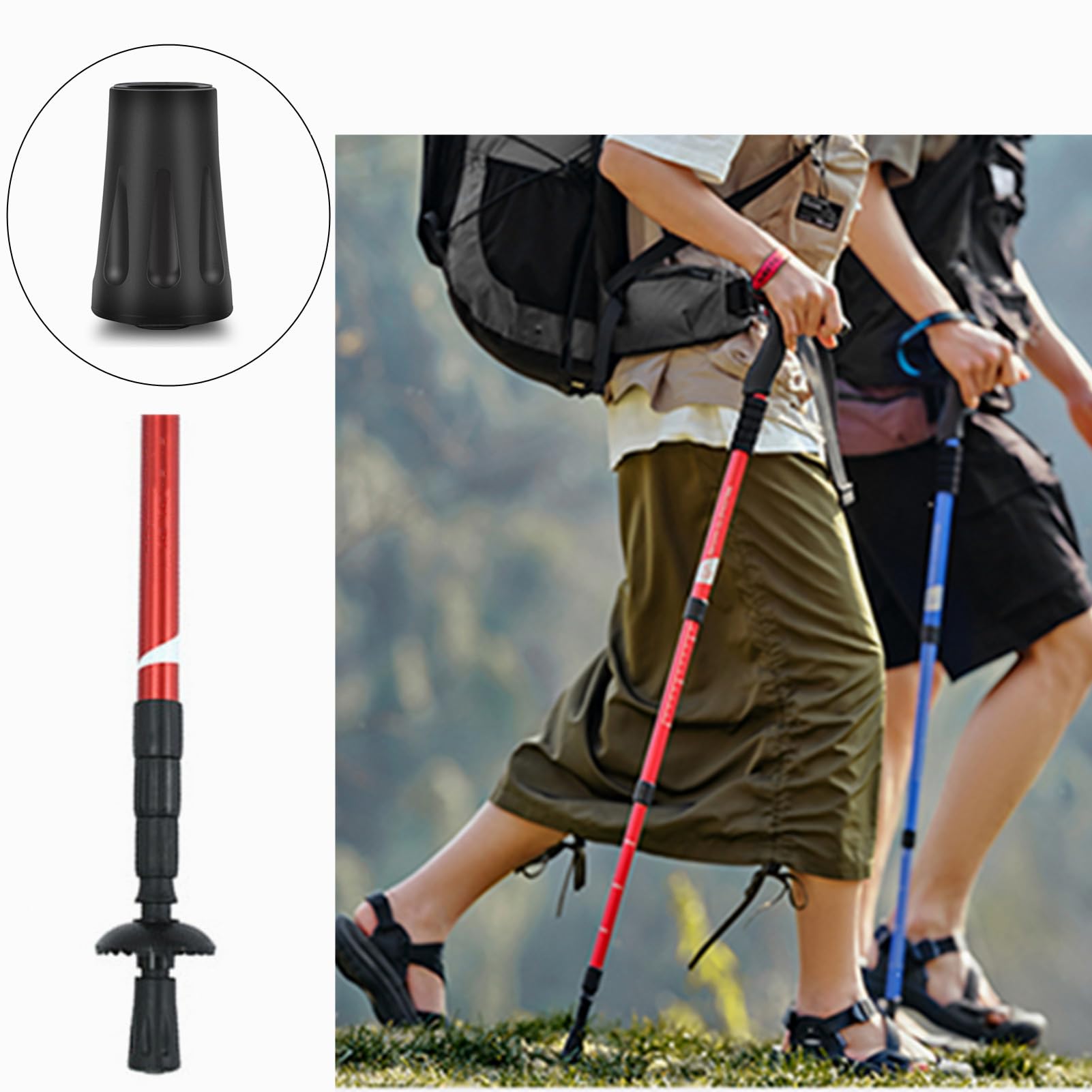 Gommini in Gomma per Bastoncini da Trekking - Anti-Rumore & Anti-Scivolo | Protezione Universale per Trekking e Anziani