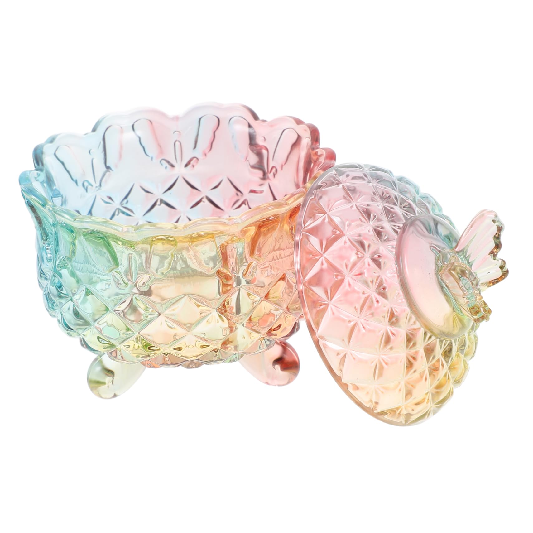 OUNONA Vintage Glass Candy Jar with Lid Artistic Storage Container for Snacks Decorative Candy Dish Portable Kitchen Holder for Home Office and Events