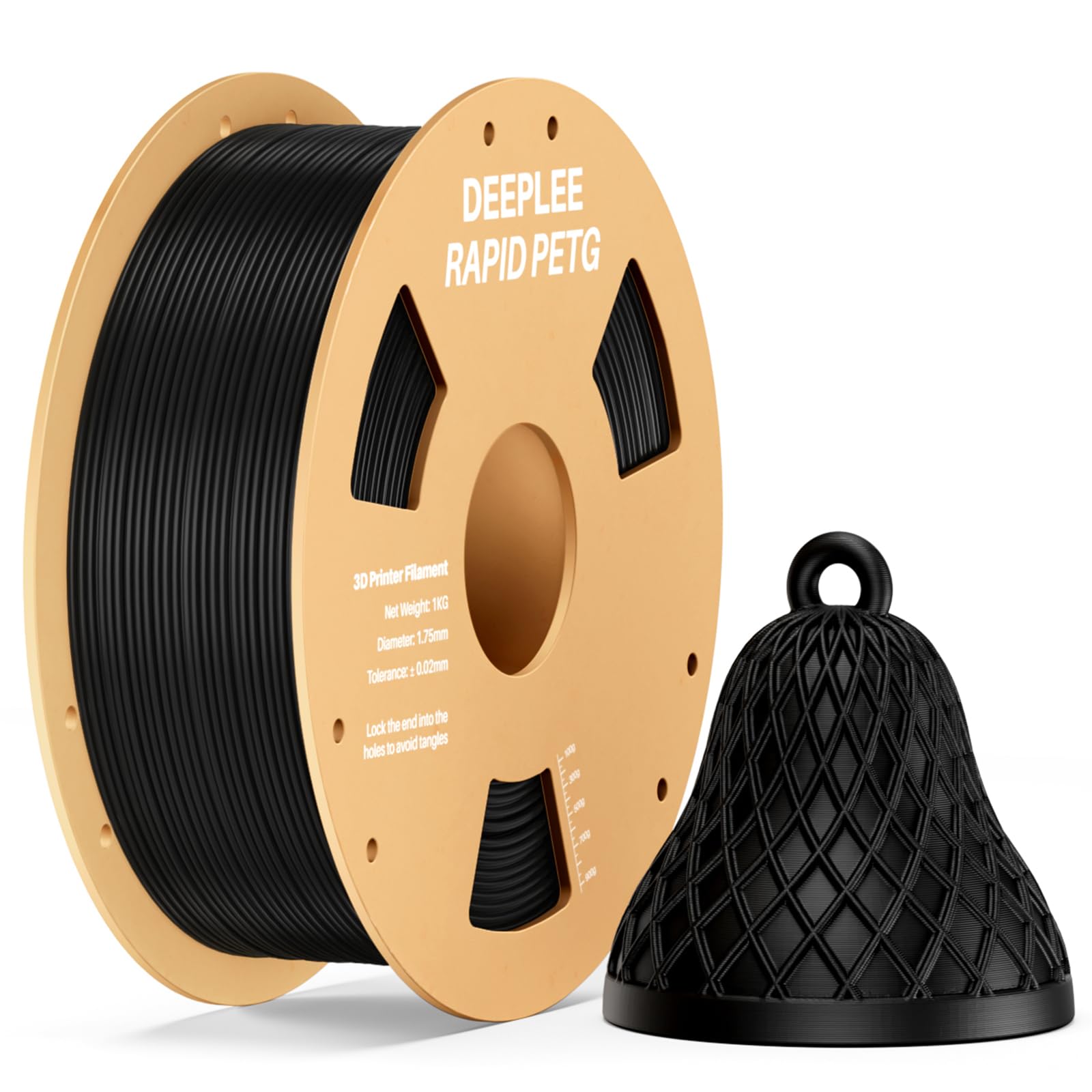 Filamento PETG Rapido DEEPLEE 1.75mm Nero 1KG, Alta Resistenza agli Urti, Stampa Fino a 600 mm/s, Compatibile con la Maggior parte delle Stampanti FDM