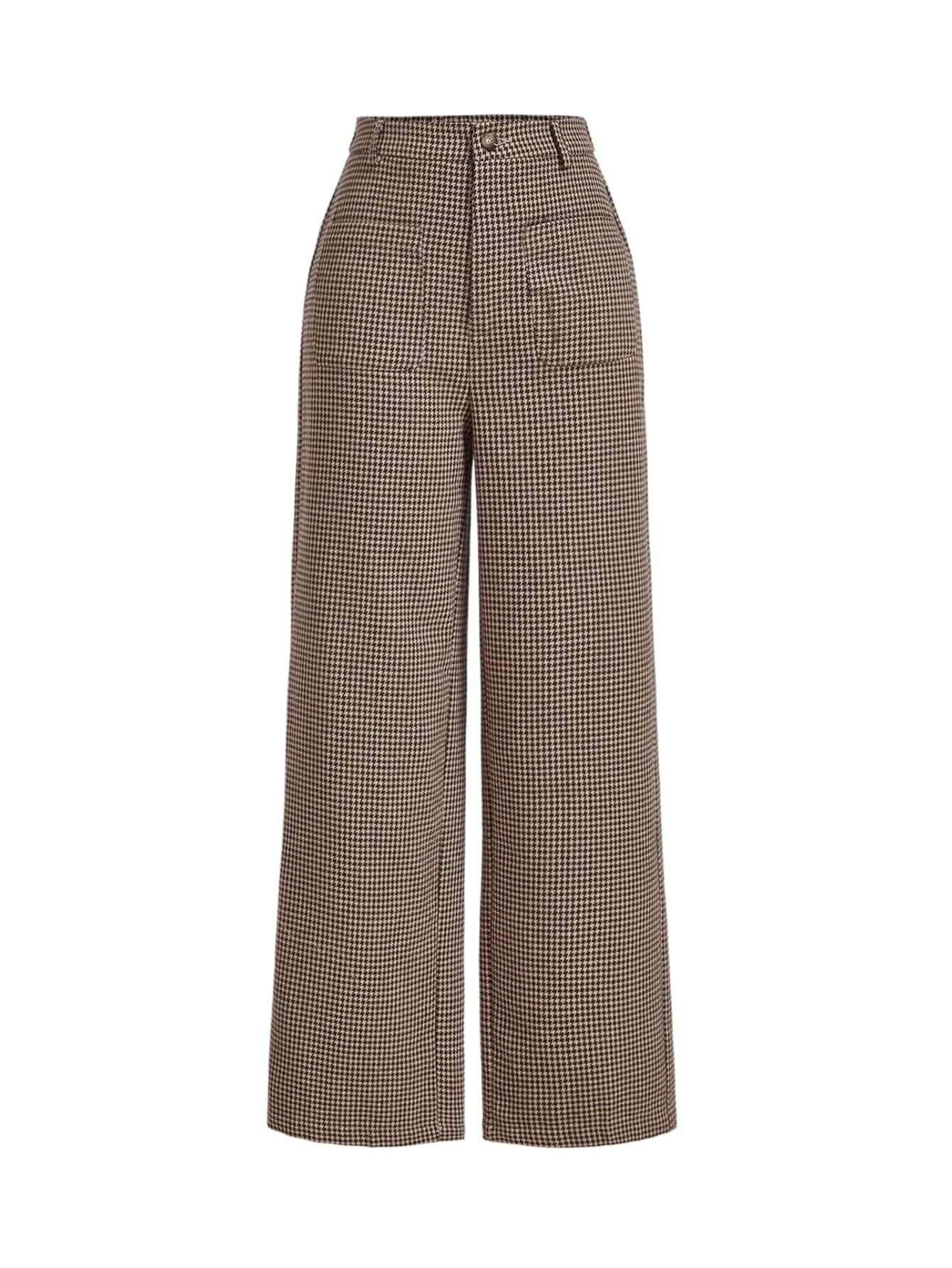MakeMeChic Womens Plaid Dressy Pants Casual Wide Leg Pants Tweed High Waisted Trousers