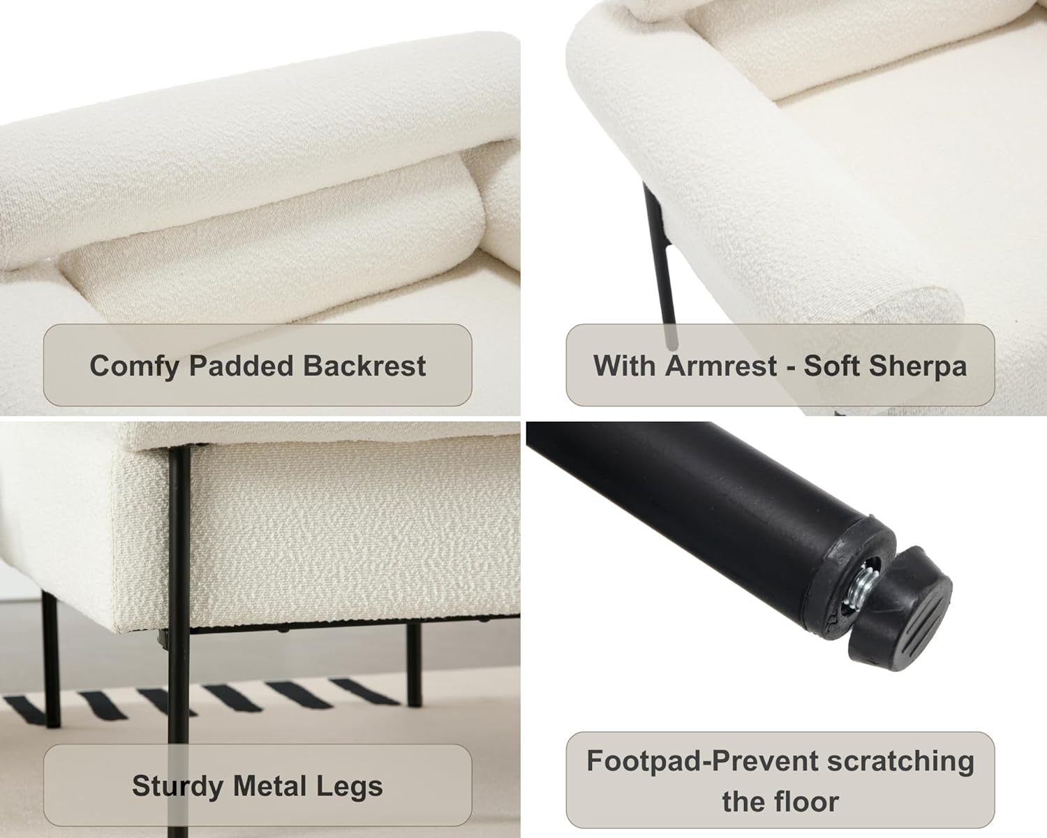 VESCASA Sherpa Oversized Chair Accent Chair Arm with Metal Legs, 28" W Comfy Side Chairs with Padded Back, Modern Upholstered Chairs with 8.5" T Seat for Living Room/Reading, Set of 2, White