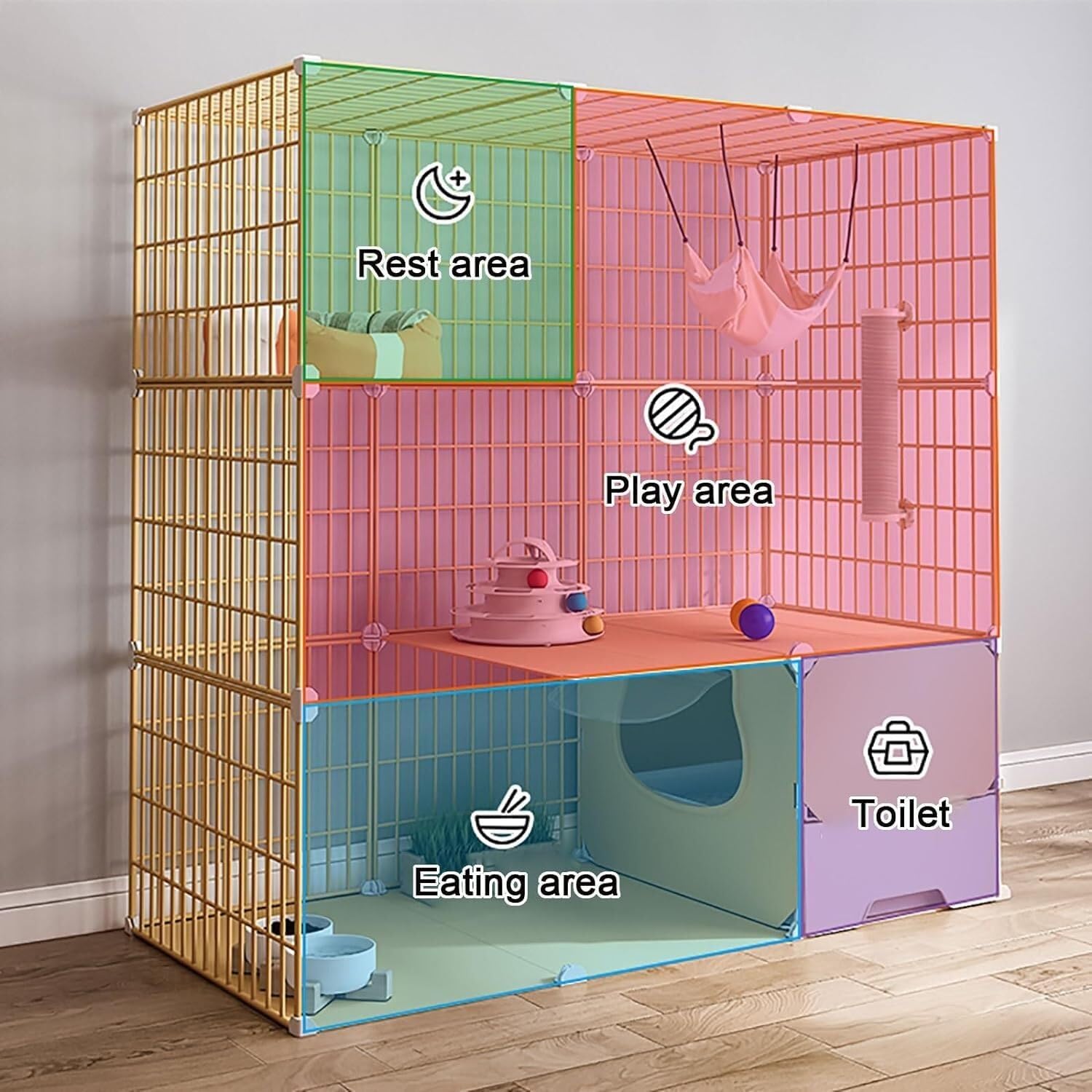 Cat House Cat Cages Indoor DIY Cat Enclosure Cat House Pet Playpen Cattery Cat Kennel Detachable Metal Small Animal Cage for Cat and Small Animals,One Color-75x49x109cm