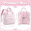 Mochila pañalera acolchada para mamá y bebé niña, grande, con patrón de moño rosa 3