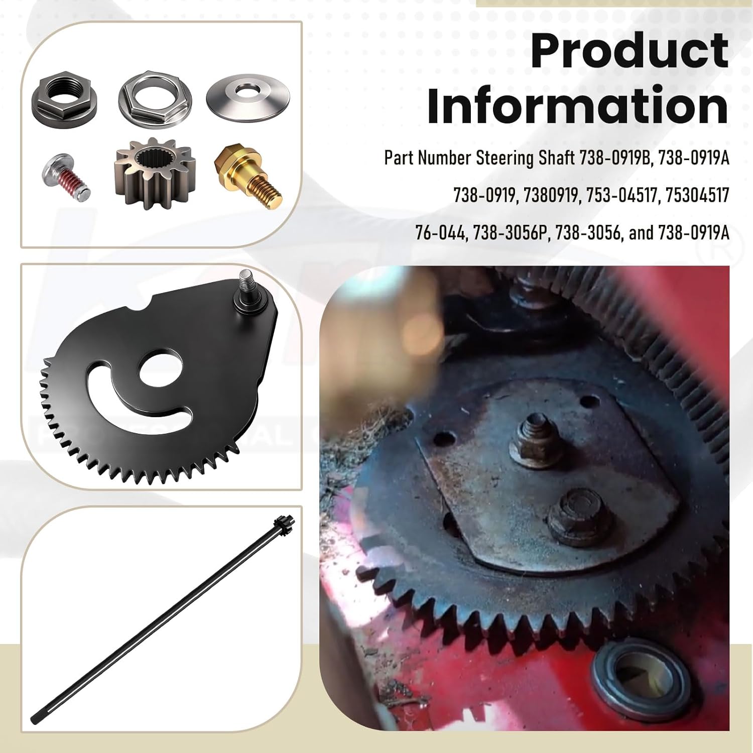 617-04094 Steering Gear & 738-0919 Steering Shaft with Bushing Kit for MTD Troy-Bilt Craftsman Mower, Replaces 941-0656A, 948-0389, 731-1309