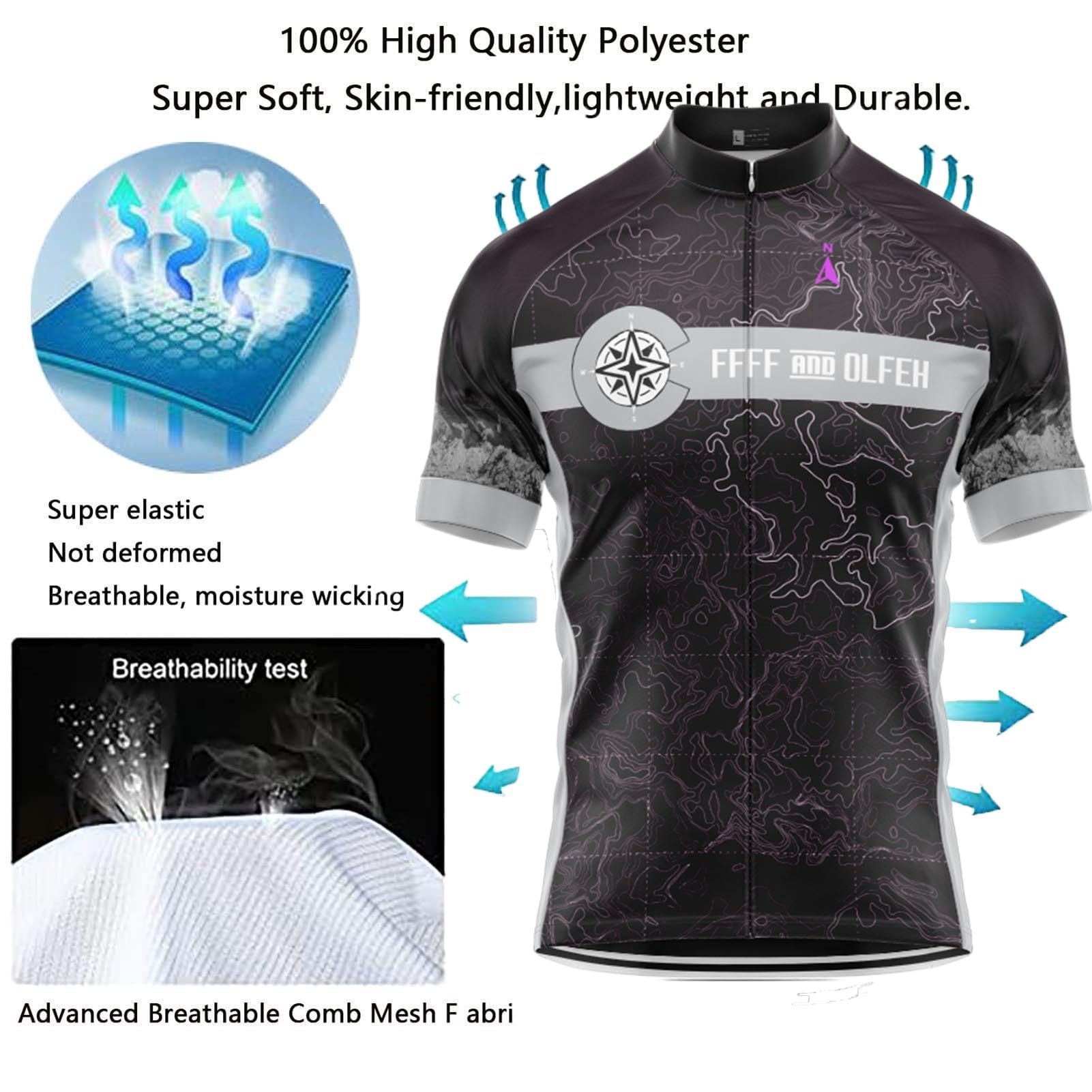 Maillot Cyclisme Homme, Manche Courte Tenue Maillot T-Shirt Cycliste Respirant Séchage Rapid Vélo, Maillot VTT, Maillot Velo Homme Cycliste
