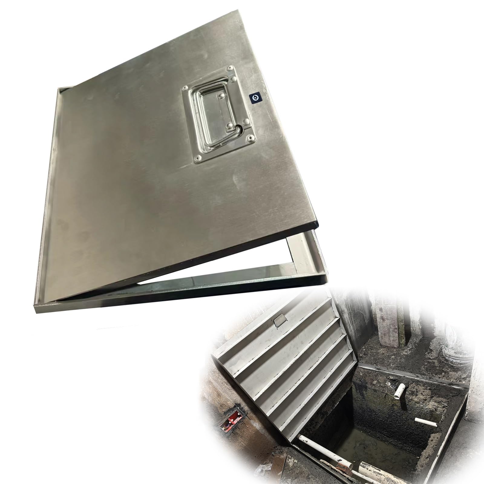 inless Steel C Drzwi wejściowe i pokrywa włazu z zamkiem i uchwytem, konfigurowalne rozmiary, 50-80 cm, idealna do zewnętrznych studni okiennych piwnicy