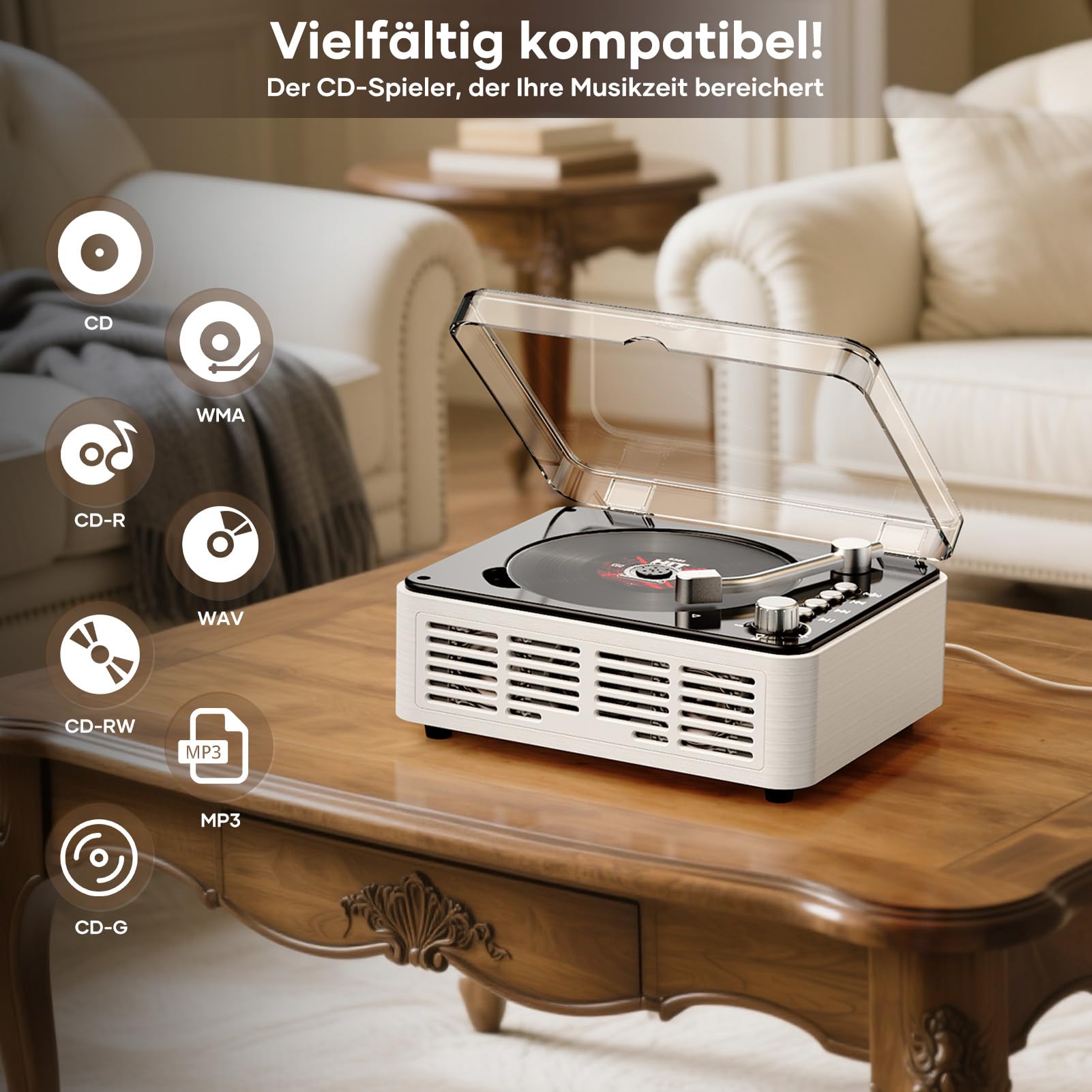 Przenośny odtwarzacz CD Bluetooth z pilotem zdalnego sterowania – Timzeit Desktop Retro CD odtwarzacz CD z podwójnym głośnikiem Hi-Fi dla dzieci, radio FM, powtórzenie A-B, obsługa gniazda