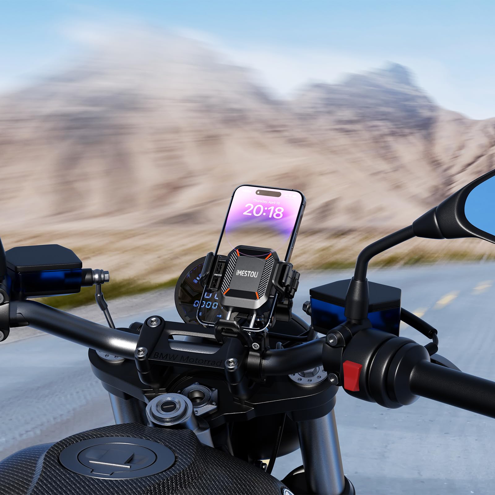 iMESTOU Supporto per Telefono Antivibrazione per Moto e Bici con Ammortizzatori e Design Antifurto, Supporto per Telefono a Sfera da 25mm Adatto per Telefoni da 5,2" a 7,2" Fino a 15 mm di Spessore
