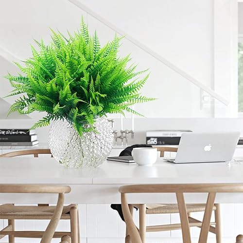 Miniatura 6 de summer flower Paquete de 10 plantas de helecho falso, helechos Boston sintéticos, vegetación resistente a los rayos UV, para exteriores, porche,
