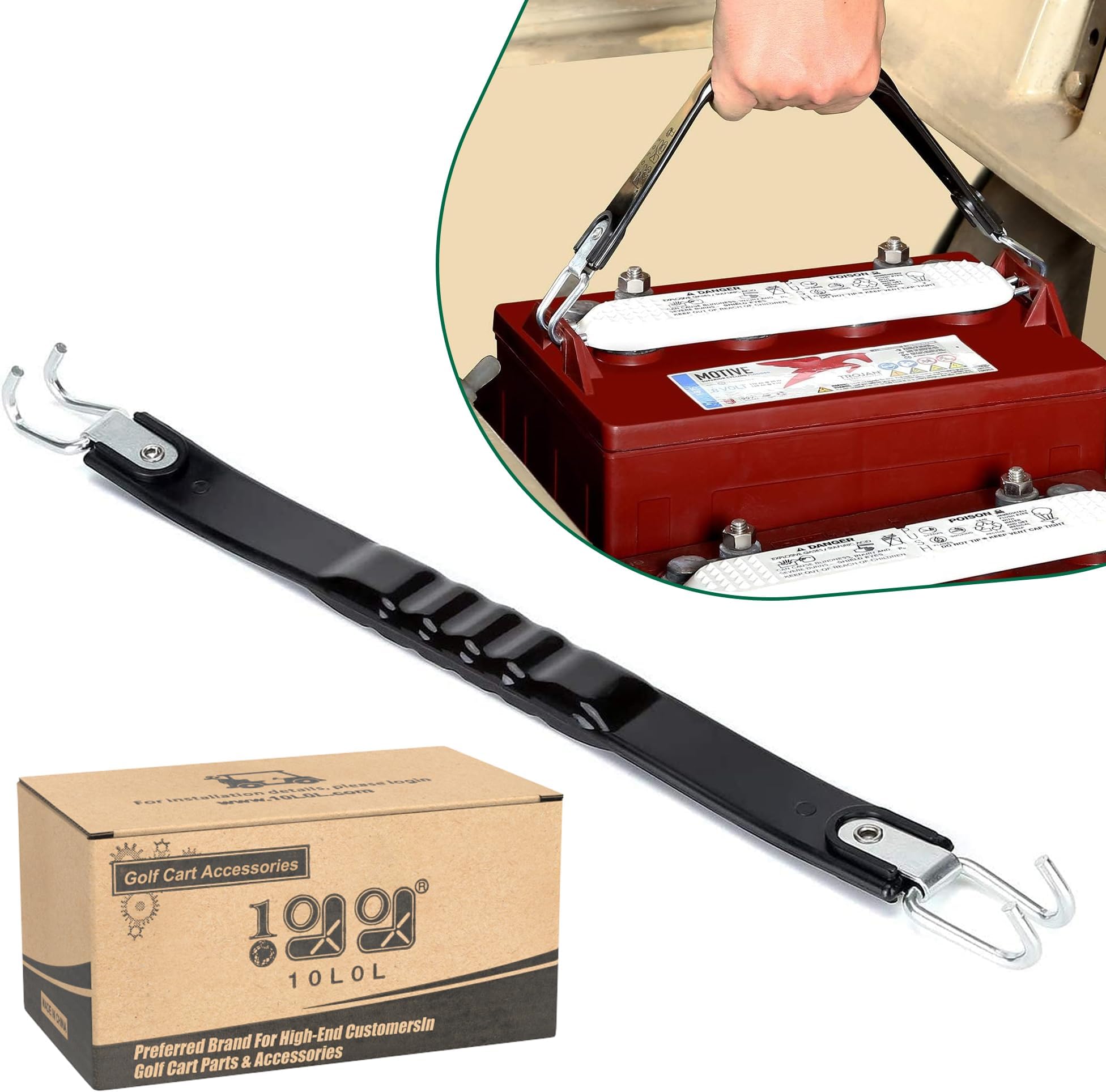 10L0L Golf Cart Battery Lifting Strap Works for Trojan Deep Cell Batteries, Universal Deep Cell Battery Carrier Strap for Yamaha, Club Car and EZGO Golf Carts (1 Piece)