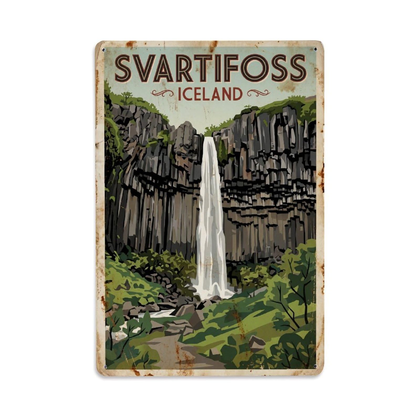 Vintage Travel Svartifoss Iceland Basalt Metal Tin Sign