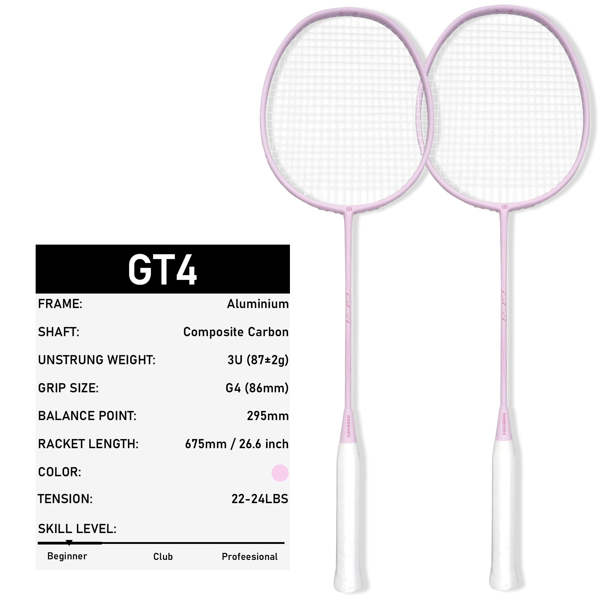 OGEENIER Set racchetta da badminton professionale, leggera, con 2 cinghie di impugnatura e 2 volani e 1 borsa per 2 persone