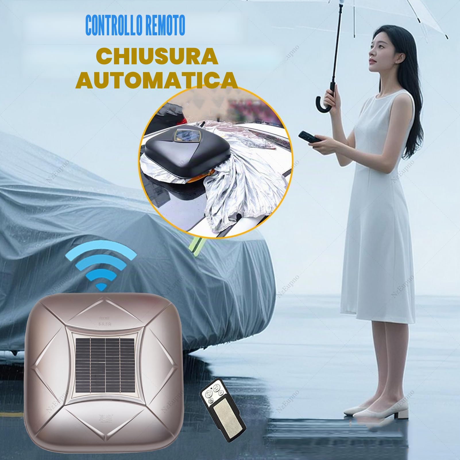 Telo Copriauto Automatico Con Ricarica Solare, Tenda Parasole Portatile Impermeabile Per Tutte Le Stagioni, Tenda Da Esterno Completa Per Berline Protezione Da Sole Pioggia Neve E Grandine White-3XL+