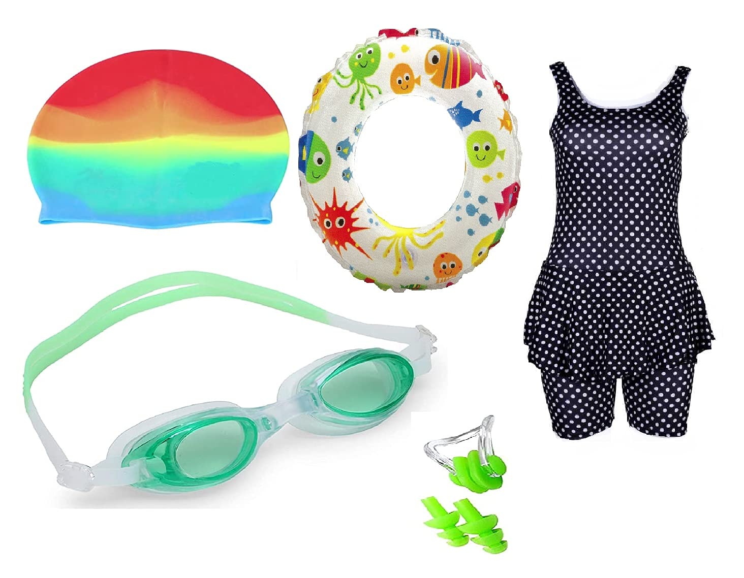 THE MORNING PLAY Girls Swimming Kit with Swimming Costume Swim Ring Swimming Goggles Silicone Swimming Cap Ear Plug and Nose Plug (12-13 Years, Black) (B09HV1TN16) Amazon Price History, Amazon Price Tracker