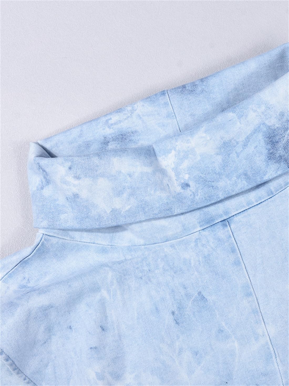 PAODIKUAI Blusa de mezclilla sin mangas con cuello alto para mujer, con hebilla superior recortada, A Tie Dye Azul, M