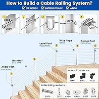 Vista 5 de Muzata Poste de barandilla de cable de esquina de 36 pulgadas, 36 x 2 x 2 pulgadas, solución de esquina perforada en T, montaje en superficie, kit