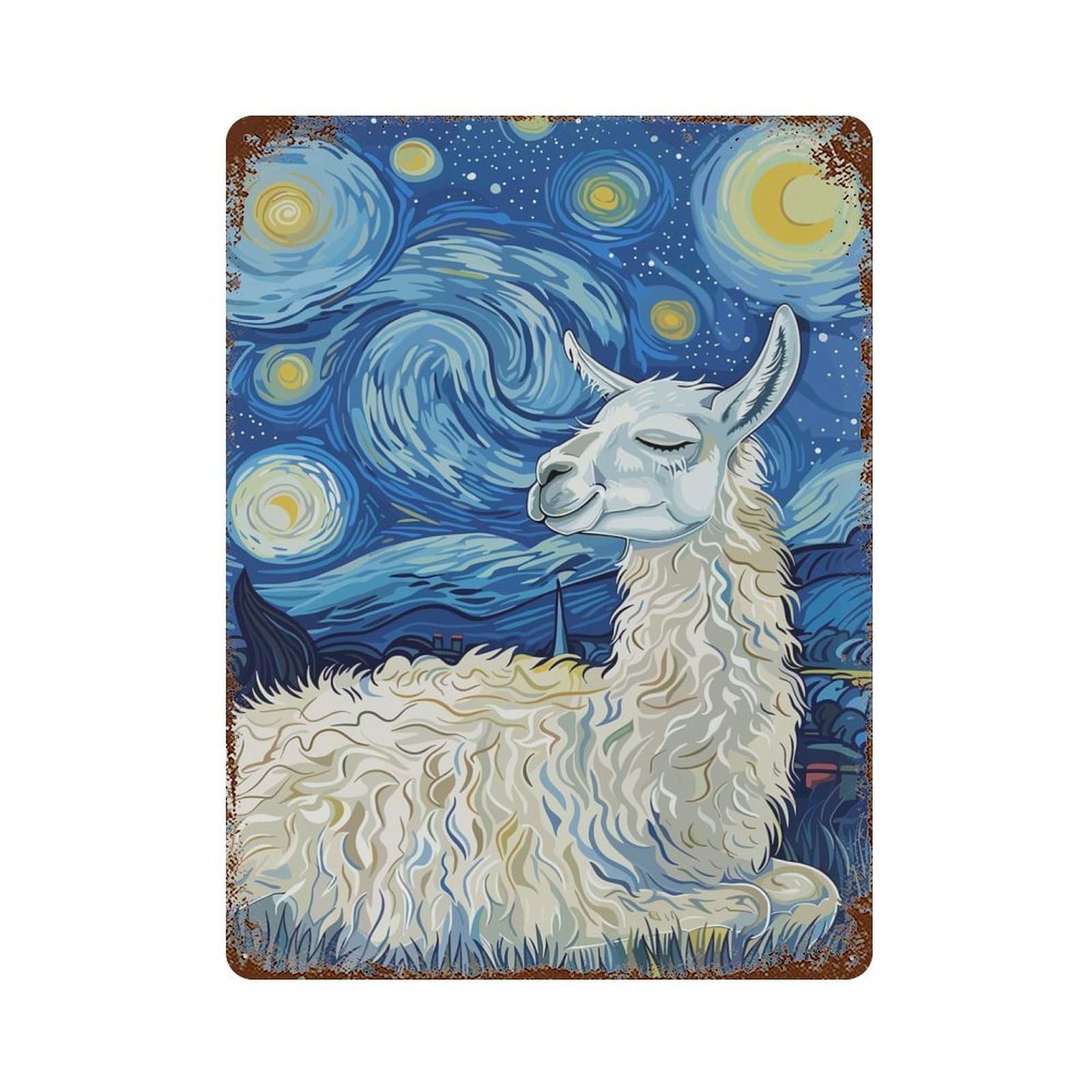 Llama in Starry Night Vintage Rust Metal Sign 15.7"x11.8", Classic Wall Plaque for Basement, Hobby Room And Garage Decor