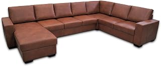 Quattro Meble Großes 8 Sitzer Echtleder Ecksofa Mallorca U-Form 170x350x240 cm Leder Granada Savannah Ottomane Links Sofa Couch mit Bettfunktion und Bettkasten Eck Couch Echt Leder viele Farben