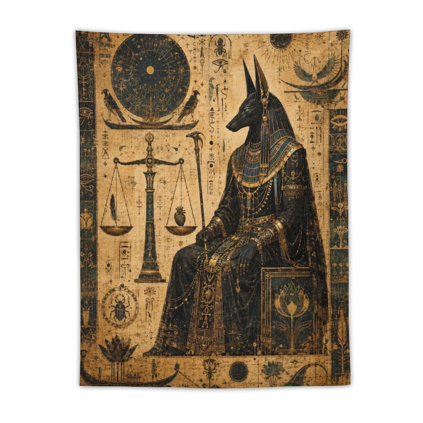 W7C8U2X3 Anubis Scales Egyptian Wall Tapestry, Temple Symbolism