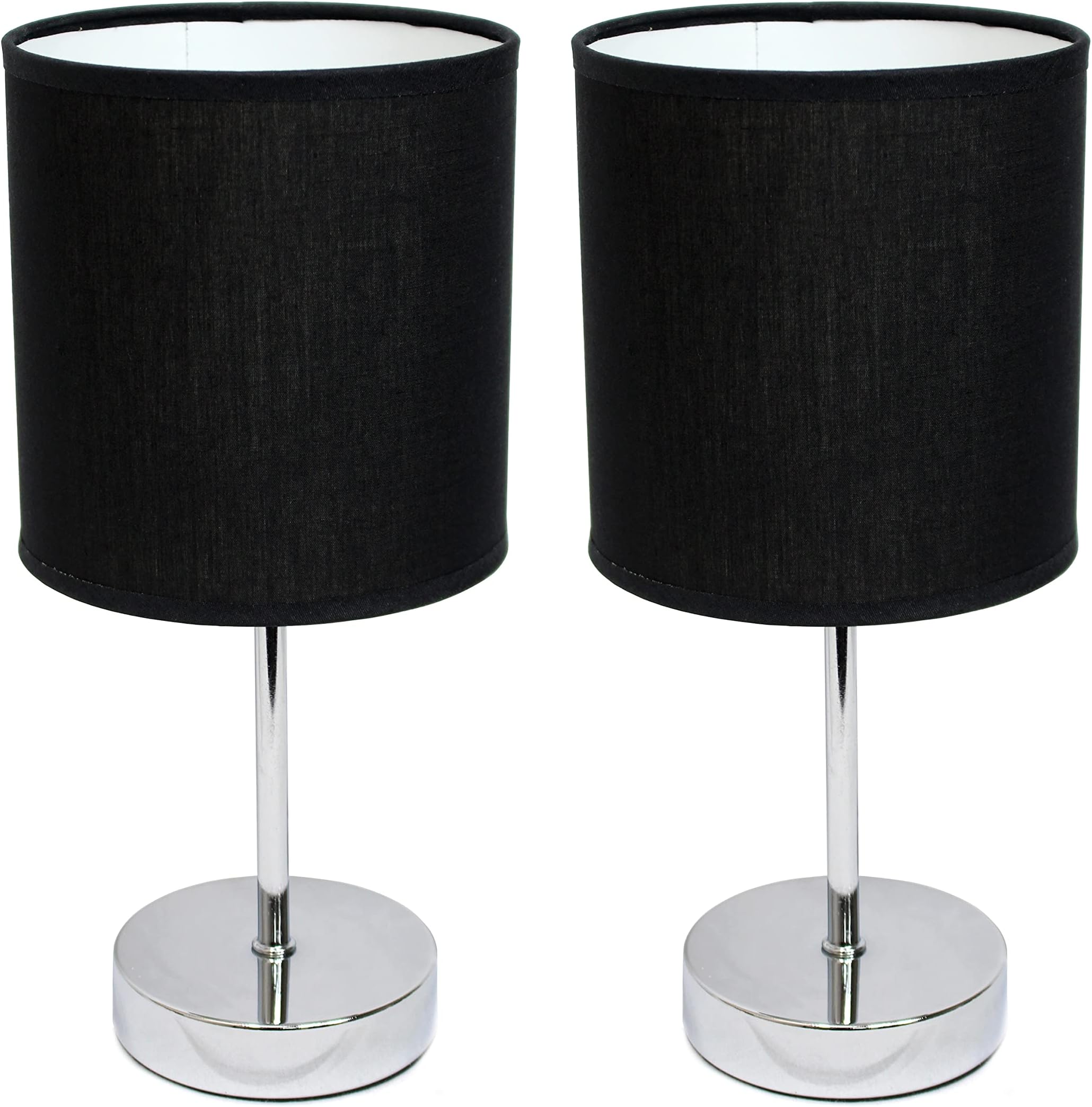 LT2007-BLK-2PK Chrome Mini Basic Table Lamp with Fabric Shade 2 Pack Set, Black