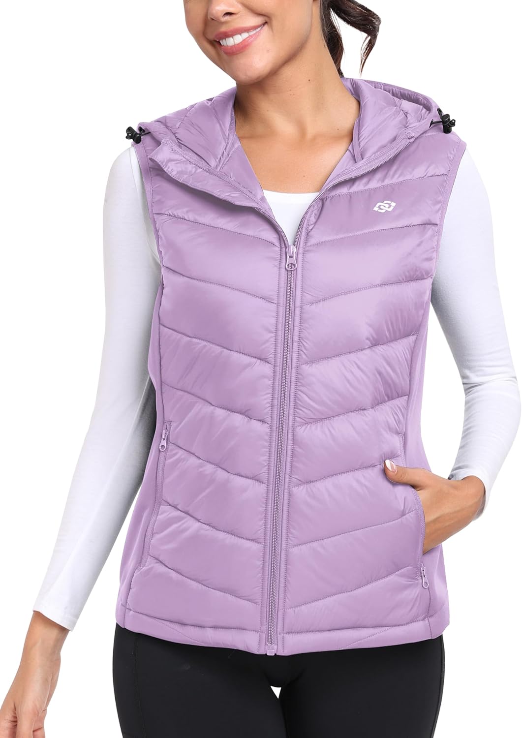 MoFiz Womens Puffer Softshell Vest Hooded Lightweight Insulated Hybrid Down Jacket Full Zip Running Vest - Image 2