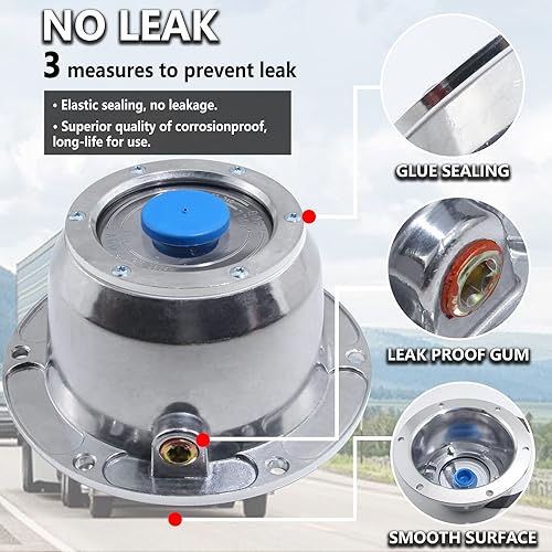 Miniatura 9 de 2 tapas de cubo de aluminio 343-4009 para eje de remolque, 3434009 tapas de cubo de 6 agujeros con tapones de tubo laterales y 2 tapones de goma