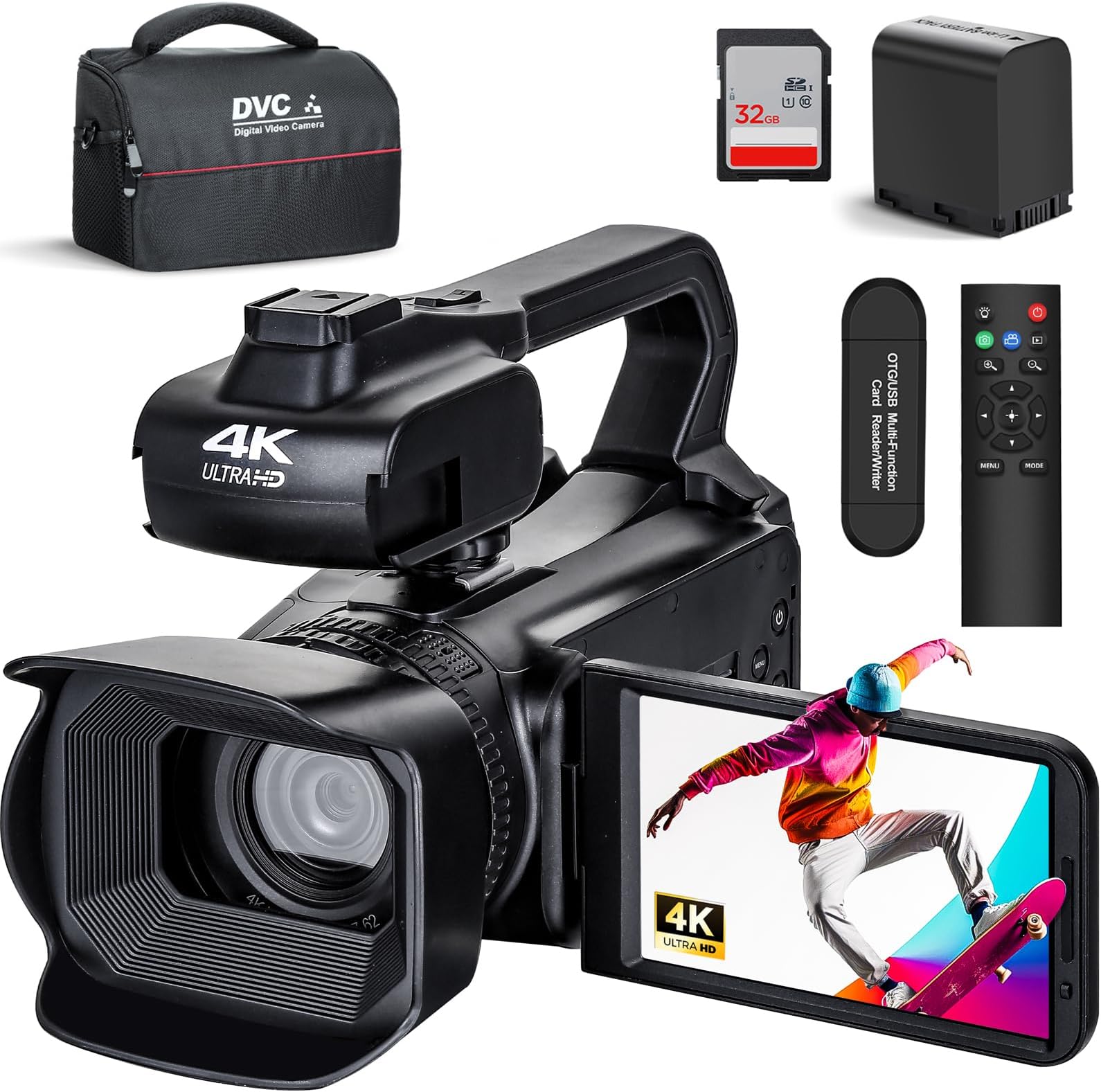 NBDCAM 4K UHD 64MP Video Camera Camcorder with Expandable Handheld Grip, Remote & WiFi Control for Vlogging and YouTube/Blogging, 18X Digital Zoom Recorder with Flip Screen