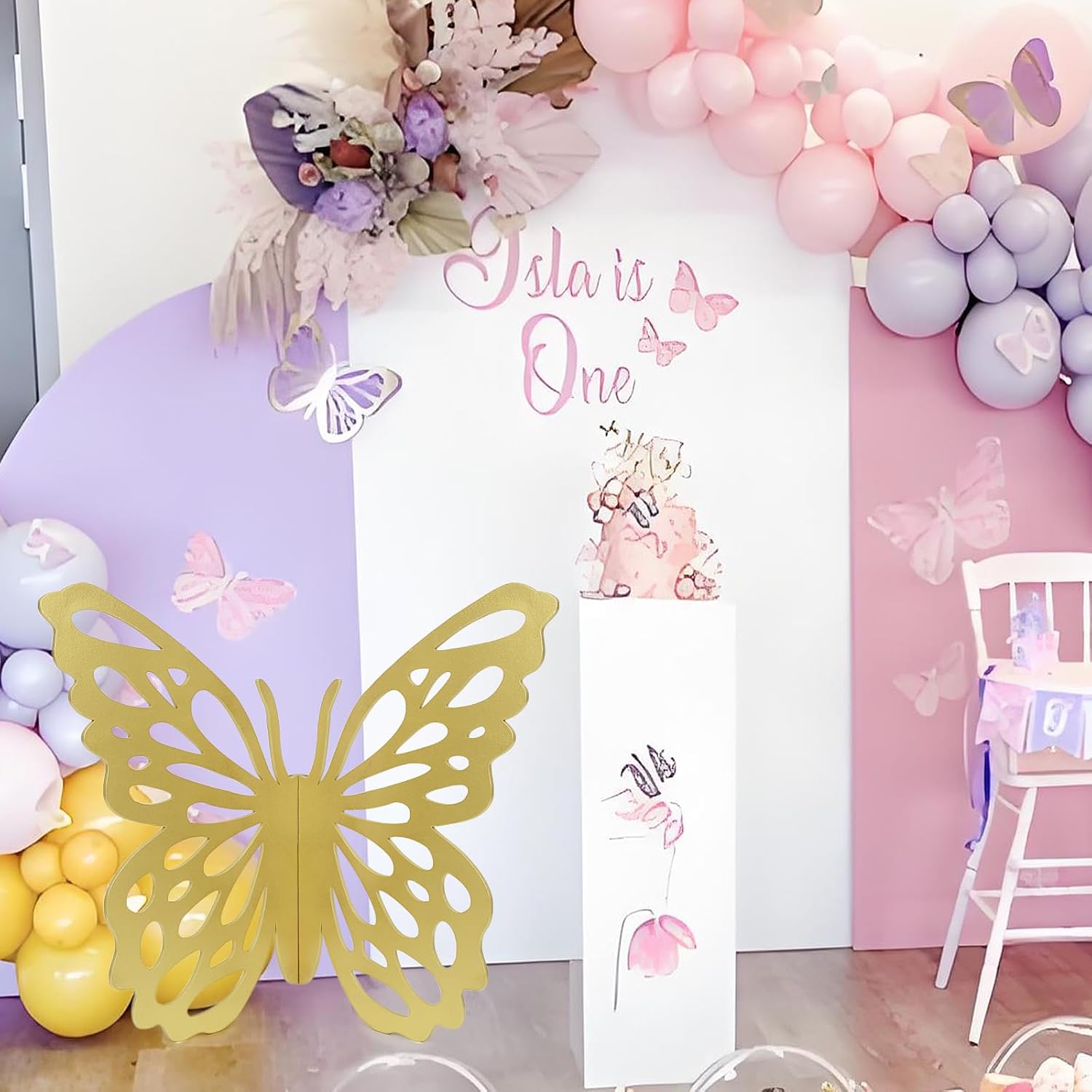 Wooden Butterfly Props - 3D Butterfly Shape Slices Craft Standing Wings Cutout Backdrop Decoration for Birthday, Baby Shower, Wedding Party (Gold)