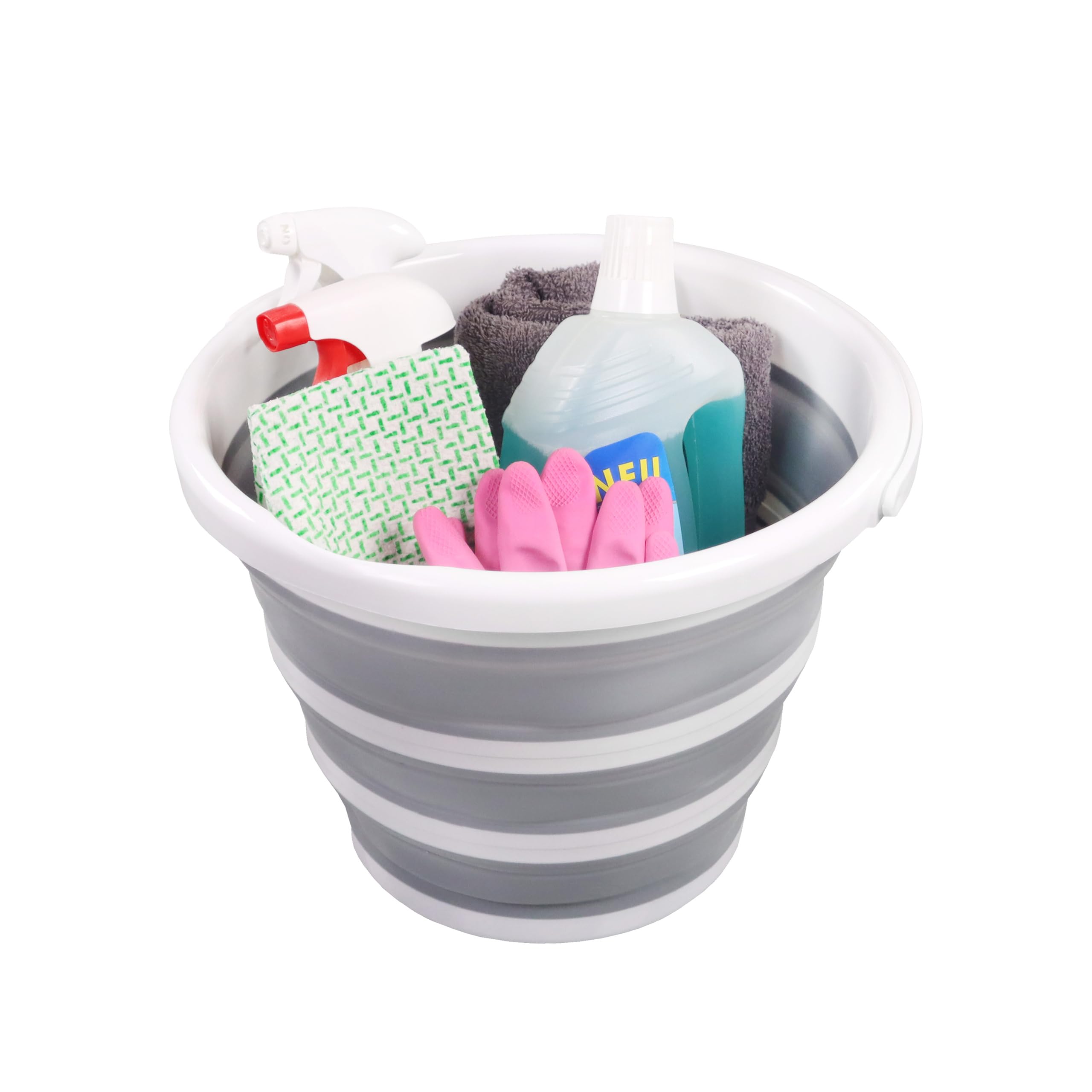 hjh OFFICE cestino pieghevole CLEAN SILR, in silicone, secchio pieghevole da 10L per uso interno ed esterno, salvaspazio, grigio/bianco, 924002