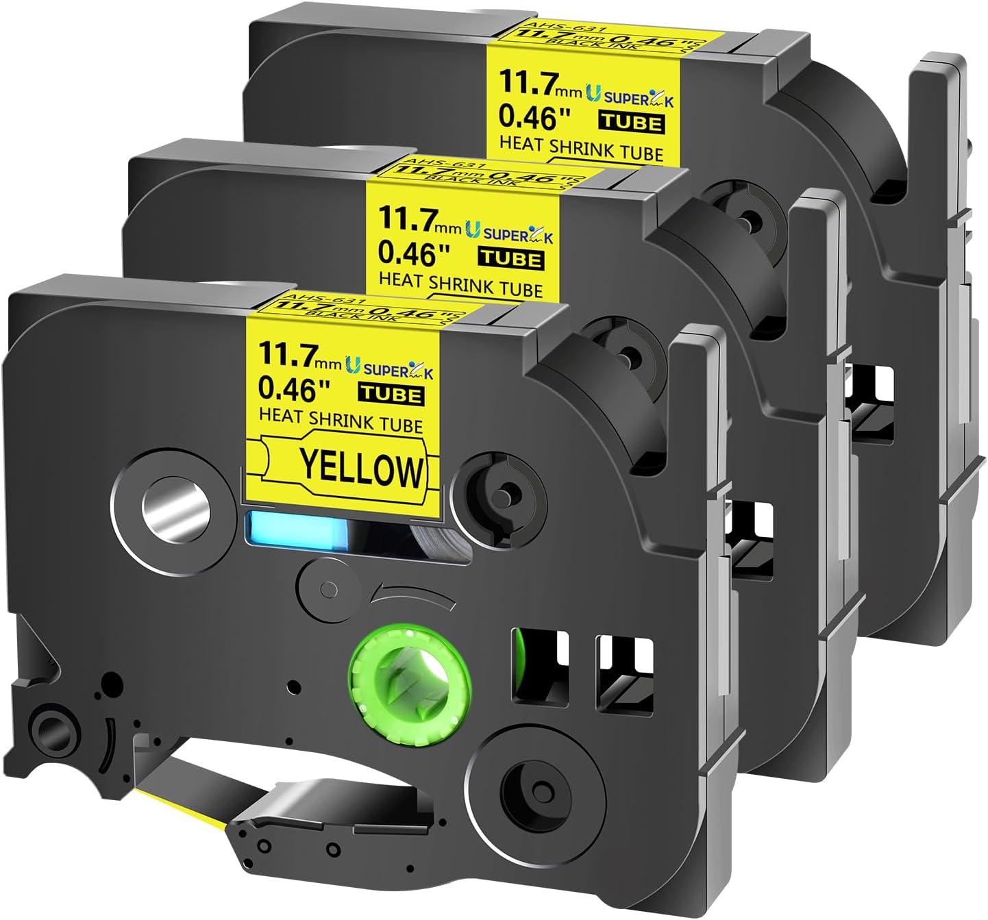 USUPERINK 3 Pack Compatible for Brother HSe-631 HSe631 HS-631 HS631 Black on Yellow Heat Shrink Tube Label Tape use in PT-D210 D200 D400 D450 D600 H300 P700 P900 Printer (0.46''x 4.92ft,11.7mm x 1.5m)