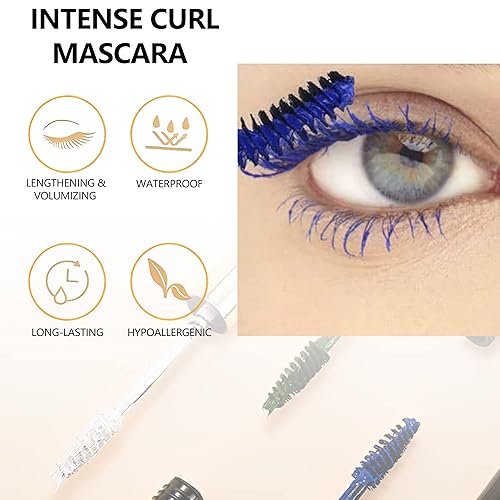 Miniatura 5 de Máscara de pestañas azul y verde para pestañas, máscara de pestañas gruesa de larga duración, resistente al agua, fibra a prueba de manchas,