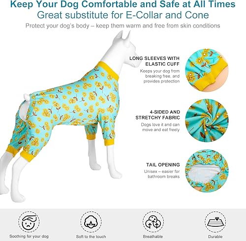 Miniatura 4 de LovinPet Pitbull - Pijama para perros grandes, alivio de la ansiedad de mascotas, protección solar, tela elástica cómoda, estampado de flores de