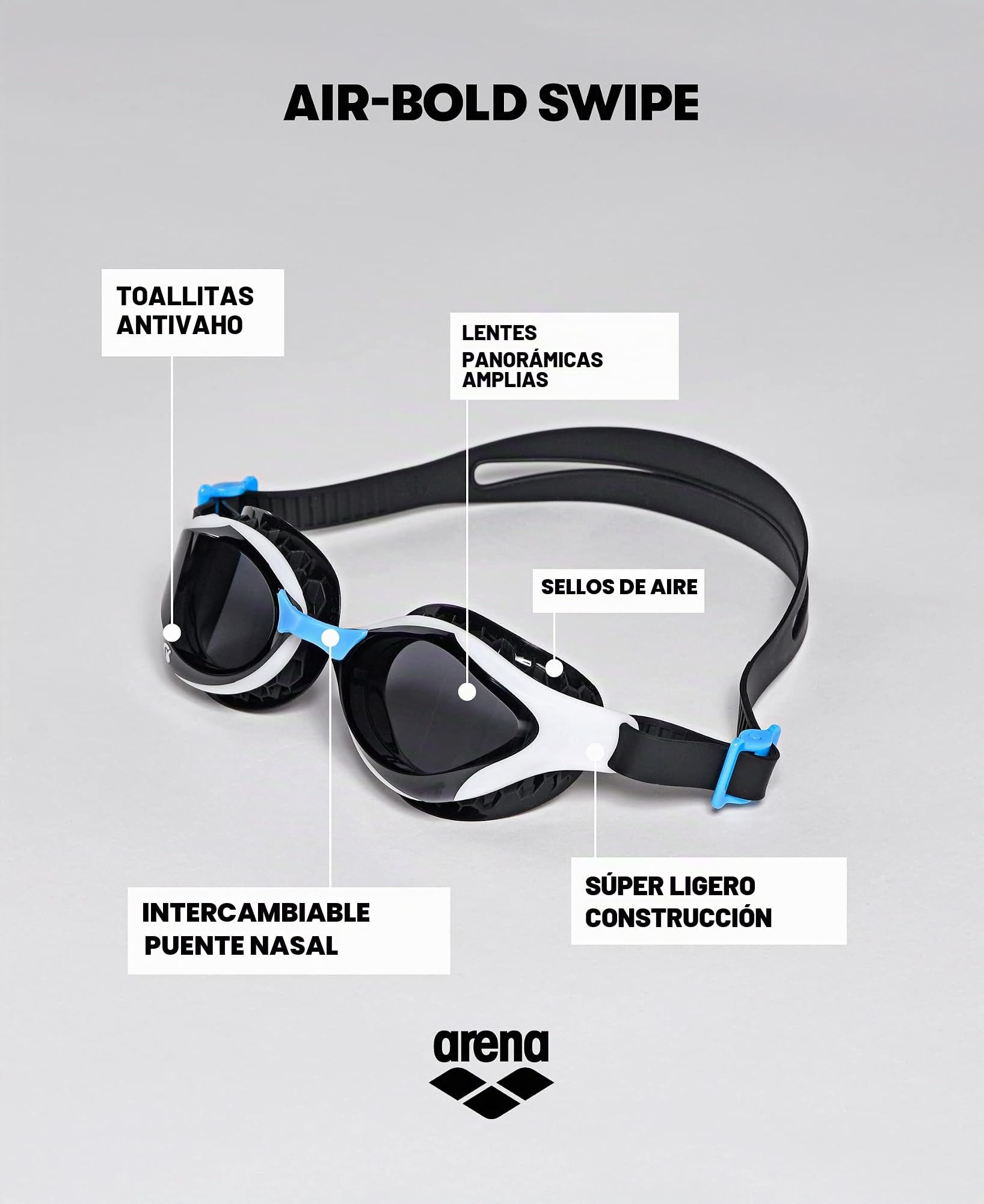 ARENA Gafas Air-Bold Swipe Black natación, Adultos Unisex, Smoke/Smoke (Multicolor), Talla Única