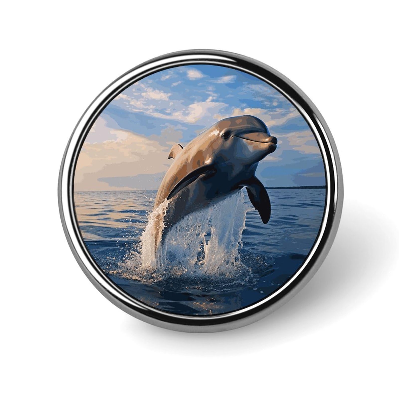 Aluminium Alloy Round Badge Brooch Pins for Men Cute Dolphin Brooches Elegant Pin for Women Fashion Button Badges Brooch Badge for Hats Jackets Shirts