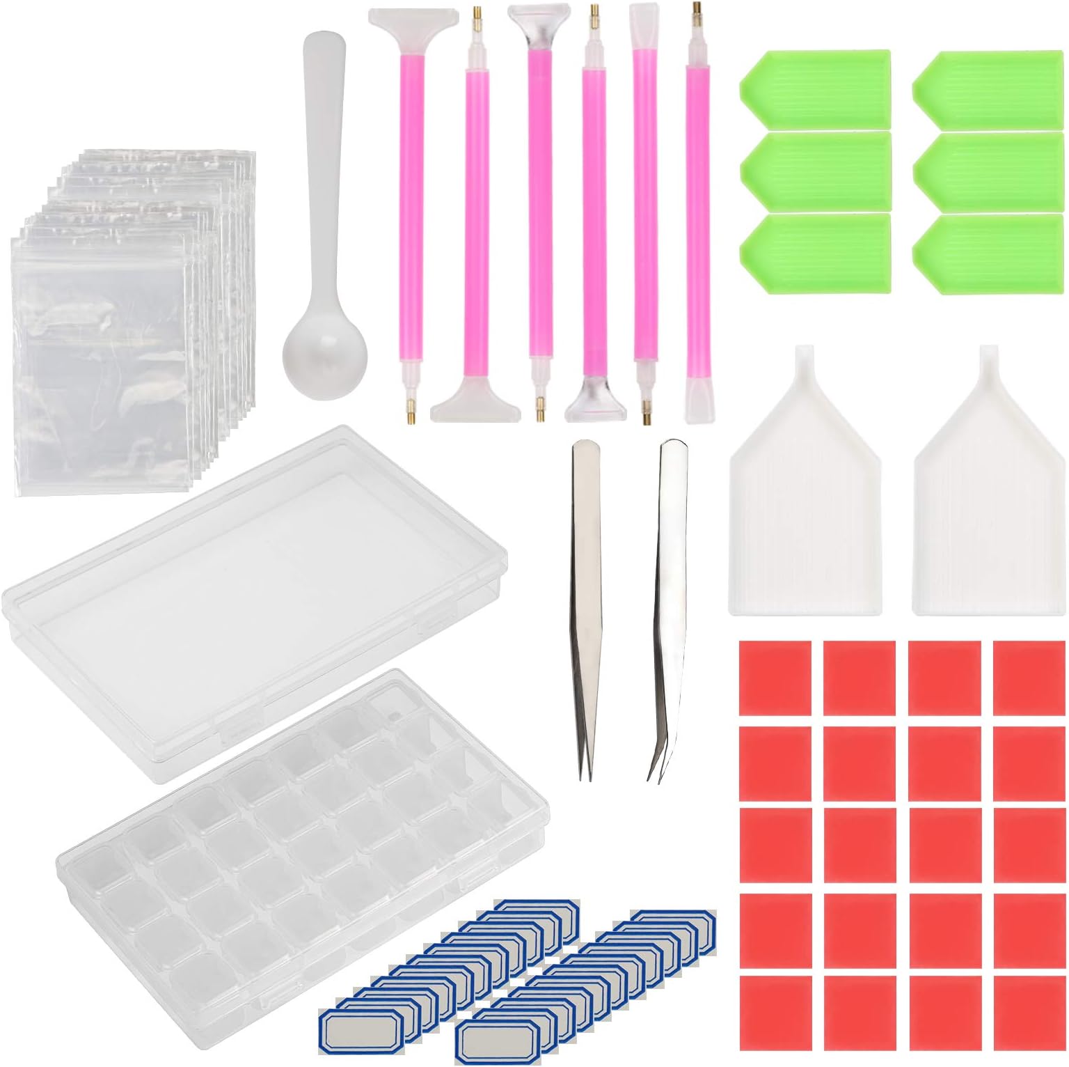 KAKOO 134 Pcs Diamond Painting Tools Set Cross Stitch Kit Embroidery Sewing Accessories with Organizer Storage Boxes,Diamond Stitch Pen,Glue,Plastic Tray,Tweezers,Bags,Spoon for DIY Art Craft