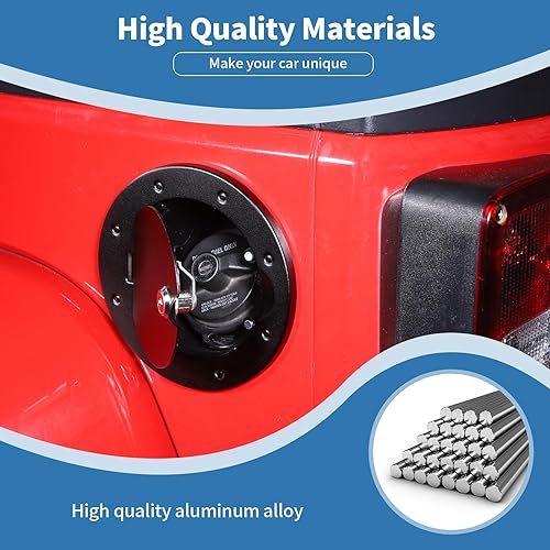 Miniatura 2 de Para Jeep JK Tapa de Gas Cubierta de Puerta Aleación de Aluminio con Cerradura de Llave para Jeep Wrangler JK JKU 2007-2017 Accesorios Exterior Negro