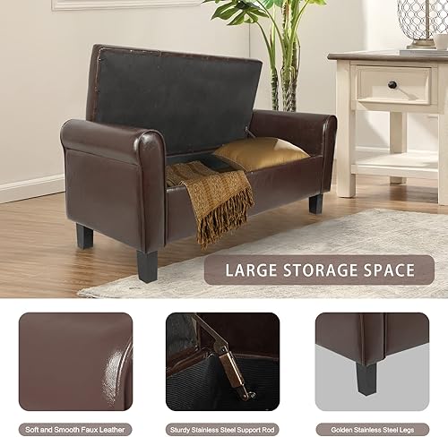 Miniatura 30 de Banco otomano de almacenamiento con brazos, banco de lino para dormitorio, banco de almacenamiento con botones para entrada, sala de estar, pasillo,