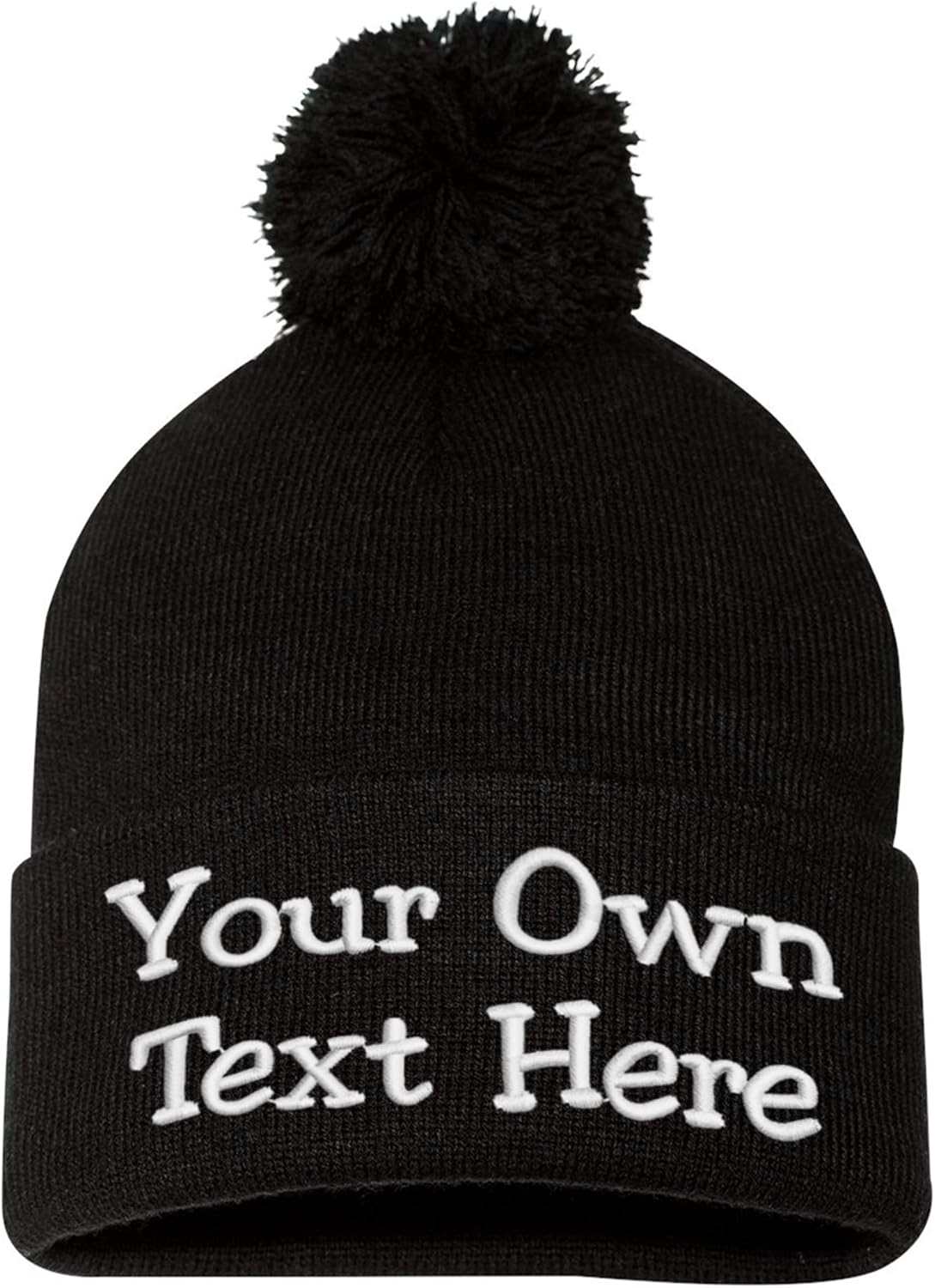 Custom Embroidered Beanie – Unisex Cuffed Knit Pom Hat Warm Winter Skull Cap for Men and Women