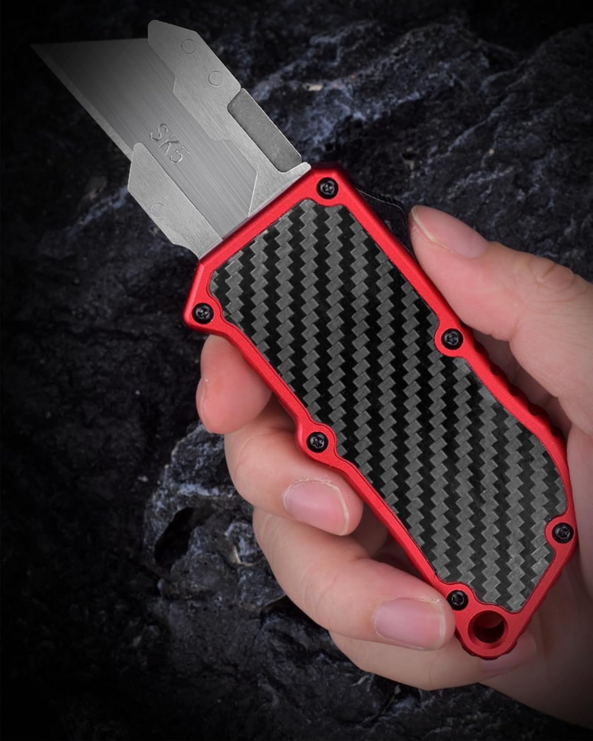 RU36 Retractable Utility Knife, 3.66 Inch Aluminum Ergonomic Handle with Pocket Clip, 5pcs SK5 Replacement Carbon Steel Blades, EDC Craft Box Cutter Knife For Office Home Arts (Red)