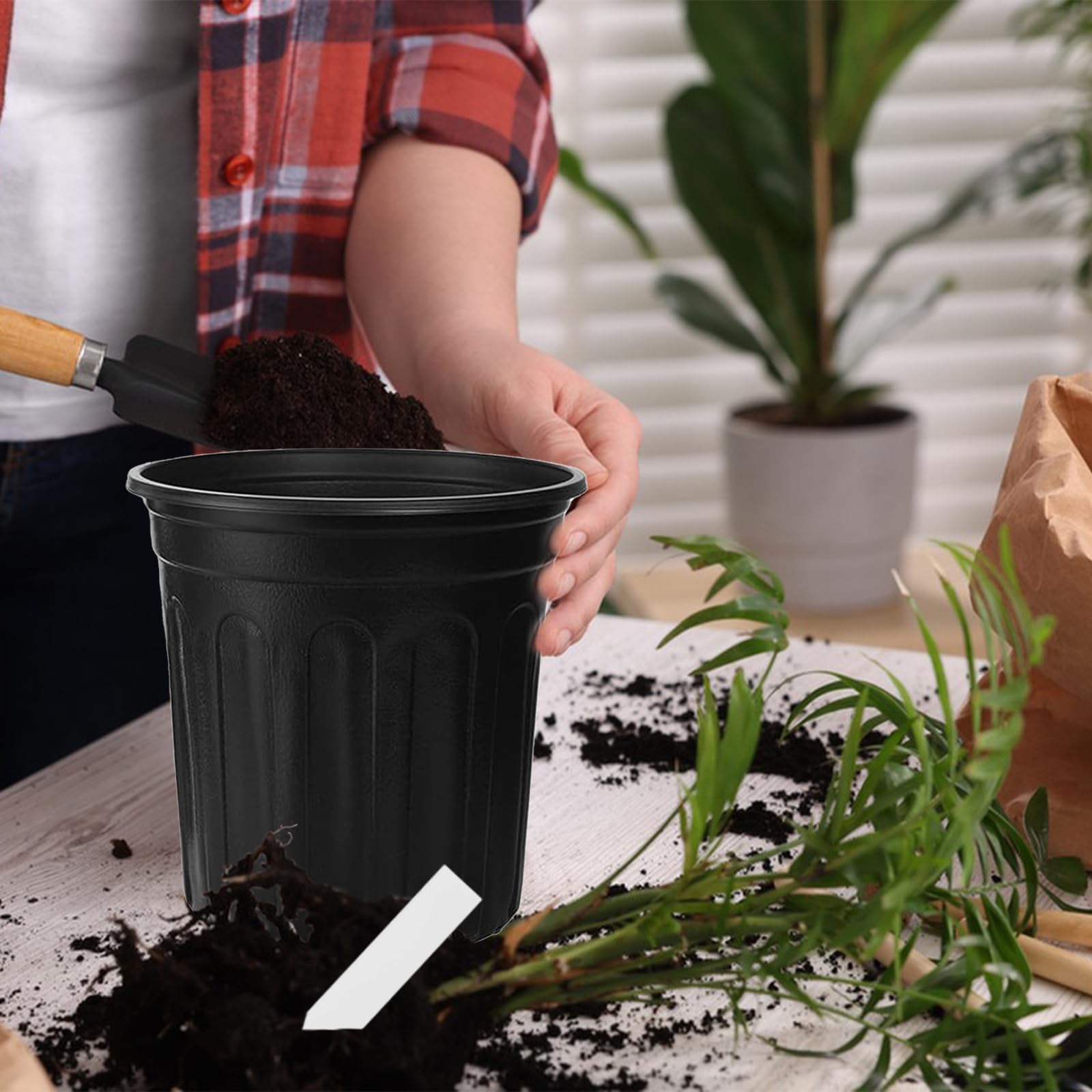 Flexible Pflanztöpfe aus Kunststoff, verdickt, weich, mit Pflanzenetiketten, Blumensamen-Anfangsbehälter für Sukkulenten, Umpflanzen, drinnen und draußen, Schwarz, 60 Stück