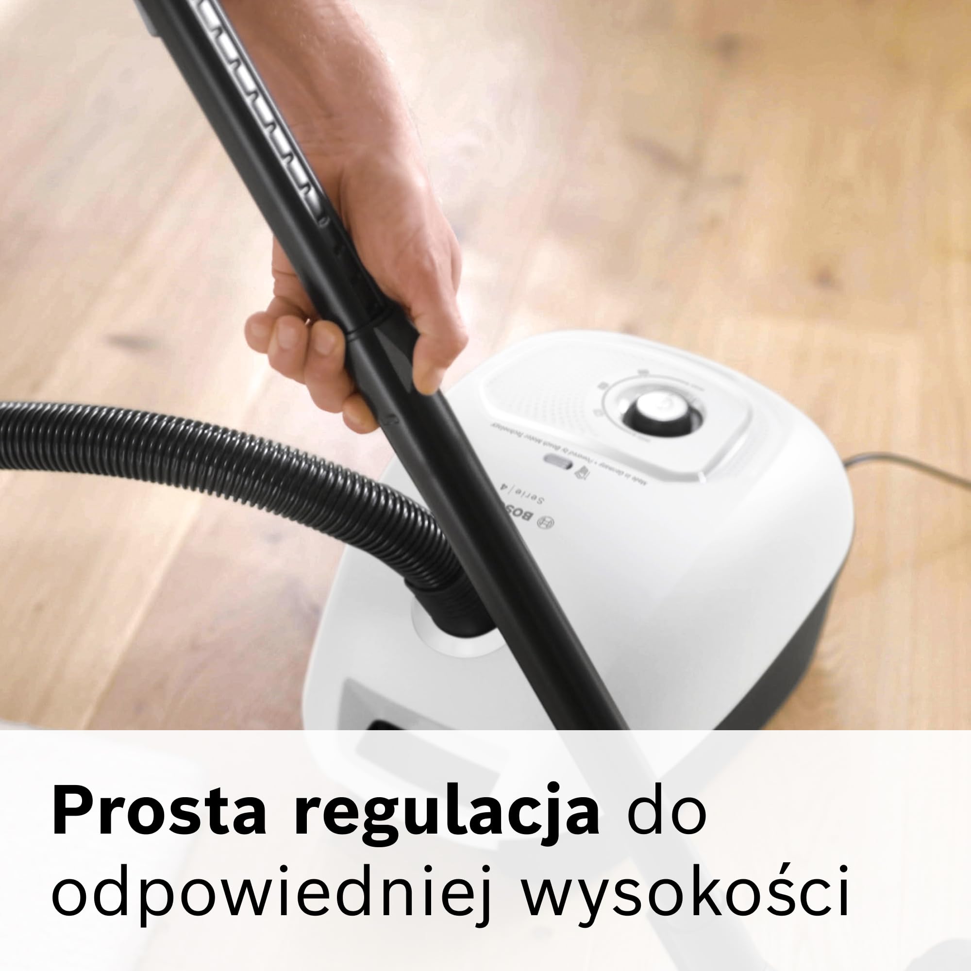 Bosch Serie 4 Odkurzacz Workowy, Promień Działania 11 m, Pojemność Worka XL, Ssawka do Tapicerki, Ssawka Szczelinowa, Zintegrowany Schowek na Akcesoria, Biały, BGB41WH1 | Odkurzacz z workiem XL, szczotka do tkanin i szczelin, zmywalny filtr, wyprodukowano
