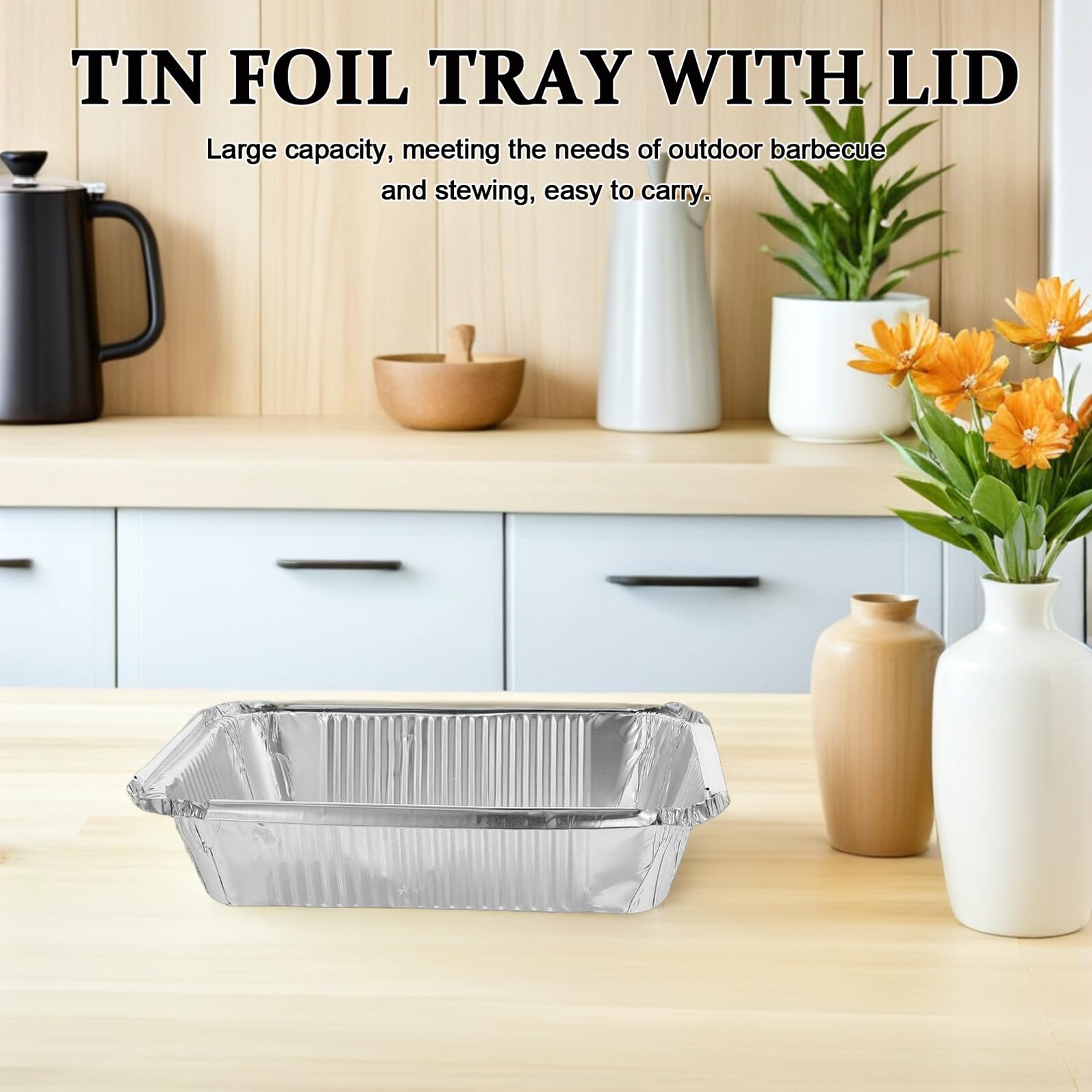 GARVALON Teglie in Alluminio con Coperchio 25 Pezzi 1000Ml da Asporto Resistenti per Catering e Barbecue Vassoi Rettangolari per Cottura e Conservazione