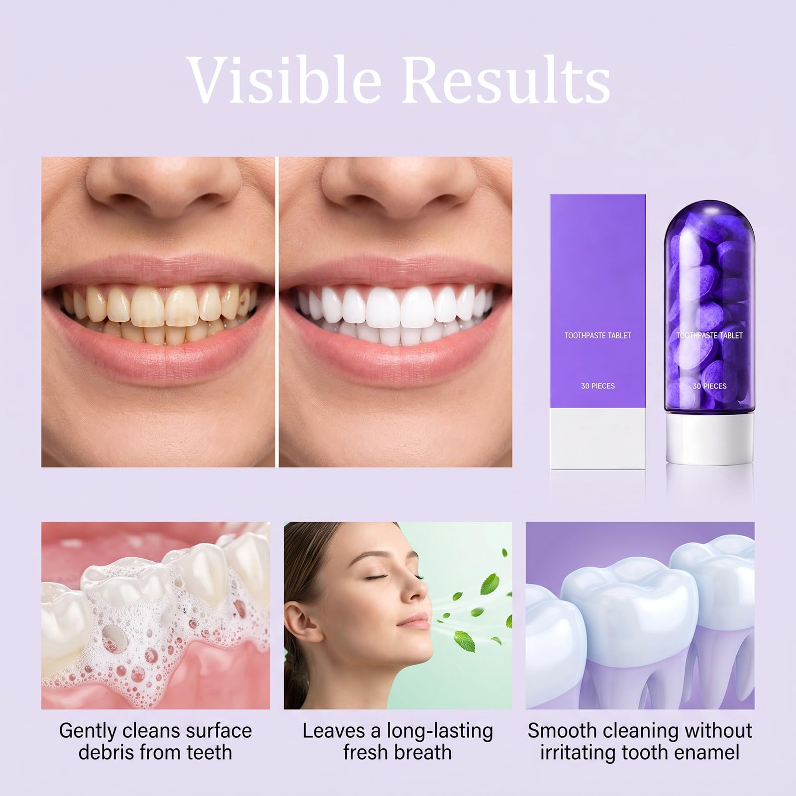 Dentifrice Violet en Comprimés Pastilles Dentifrice Blanchiment (6pcs)