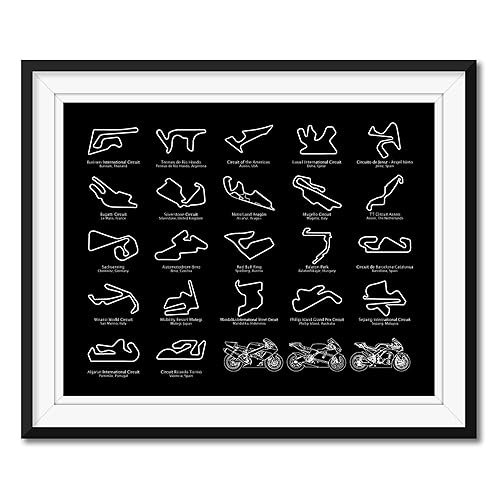 MotoGP Race Track Inspired Motorcycle Poster - Handmade Print of Motorcycle Racing Circuits 2024 - Landscape Black, 8x10" Satin Print (Unframed) -