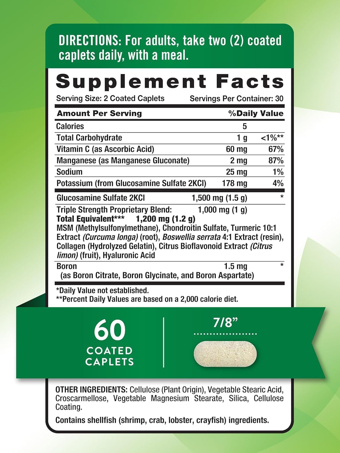 Nature's Truth Triple Strength Glucosamine Chondroitin MSM Complex Dietary Supplement - 60 Coated Caplets, Pack of 6
