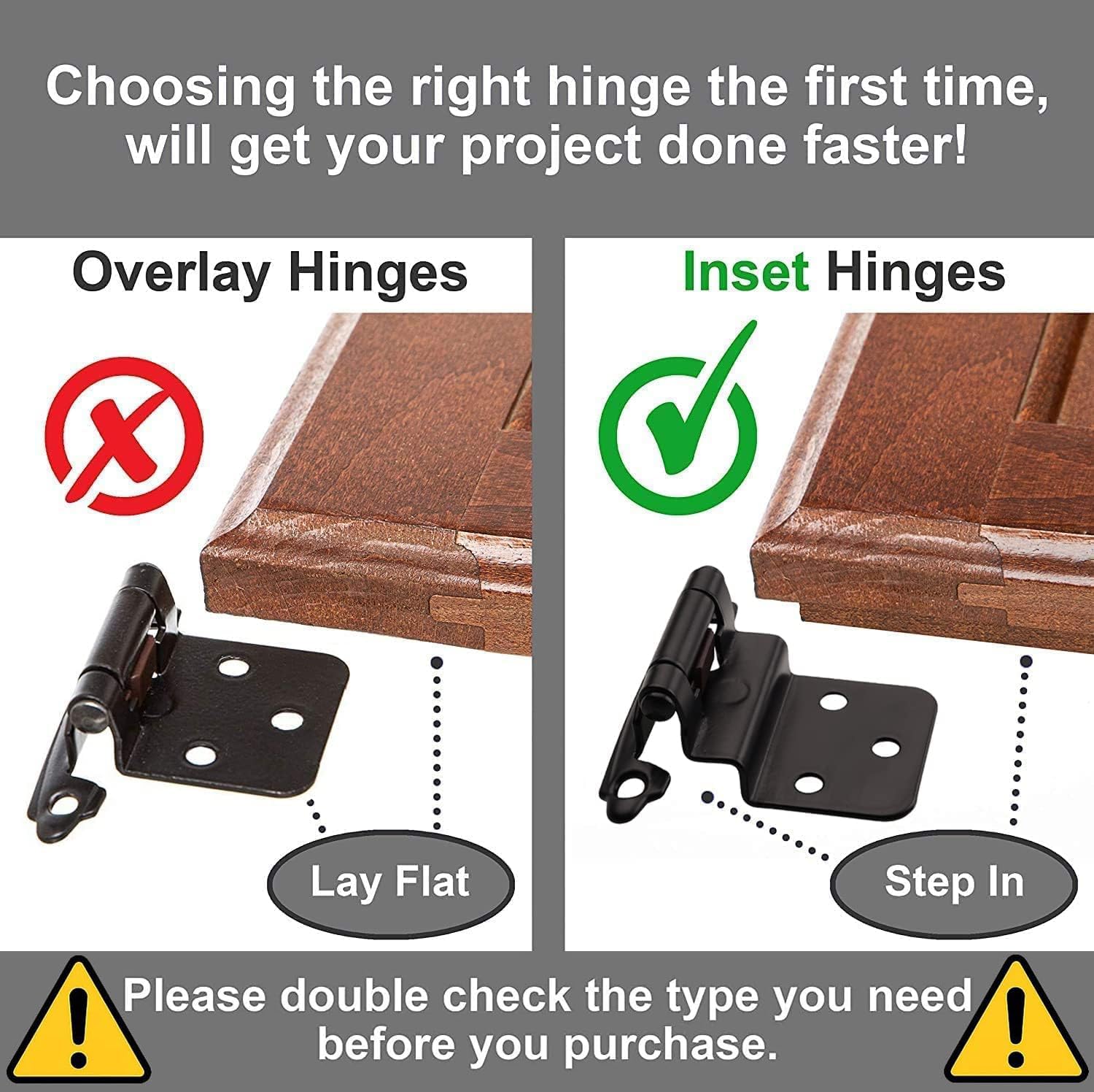 DecoBasics 3/8" Inset Cabinet Hinges Black (25 Pair -50 Pcs) Offset Self Closing Matte Black Cabinet Hinges for Kitchen Cabinets w/Bumpers & Upgraded Screws